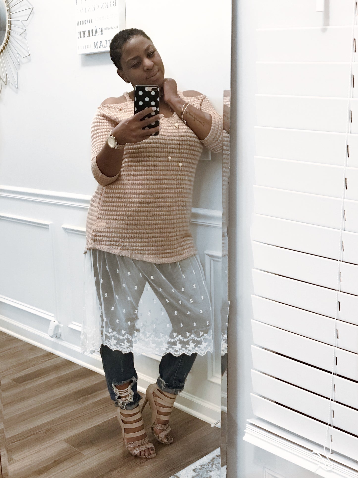 Sheer Cold Shoulder Tunic: Sizes S-L