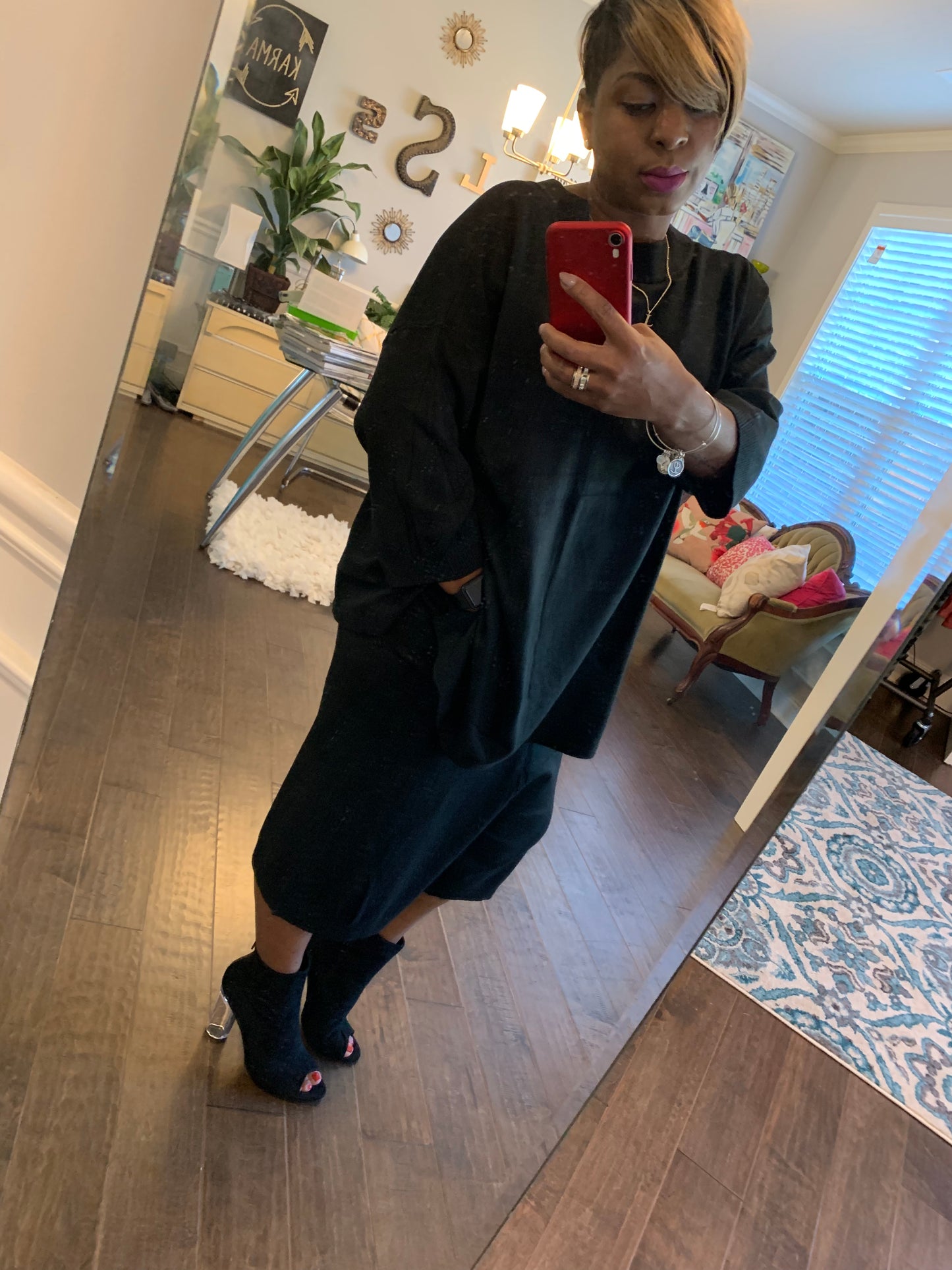 Black Oversized Culottes Set: ONE SIZE