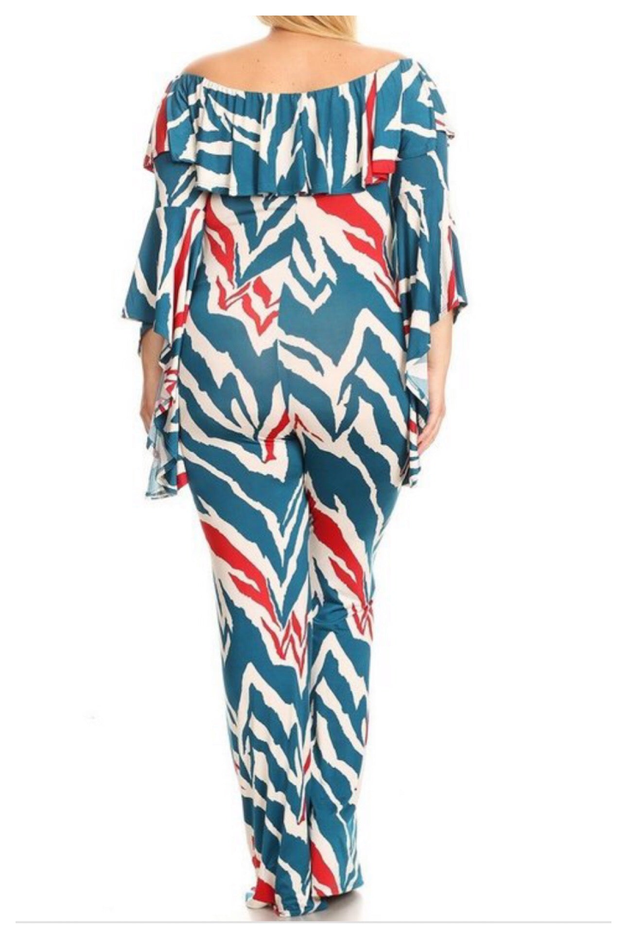 PREORDER: Teal Printed Jumpsuit! Sizes 1X-3X