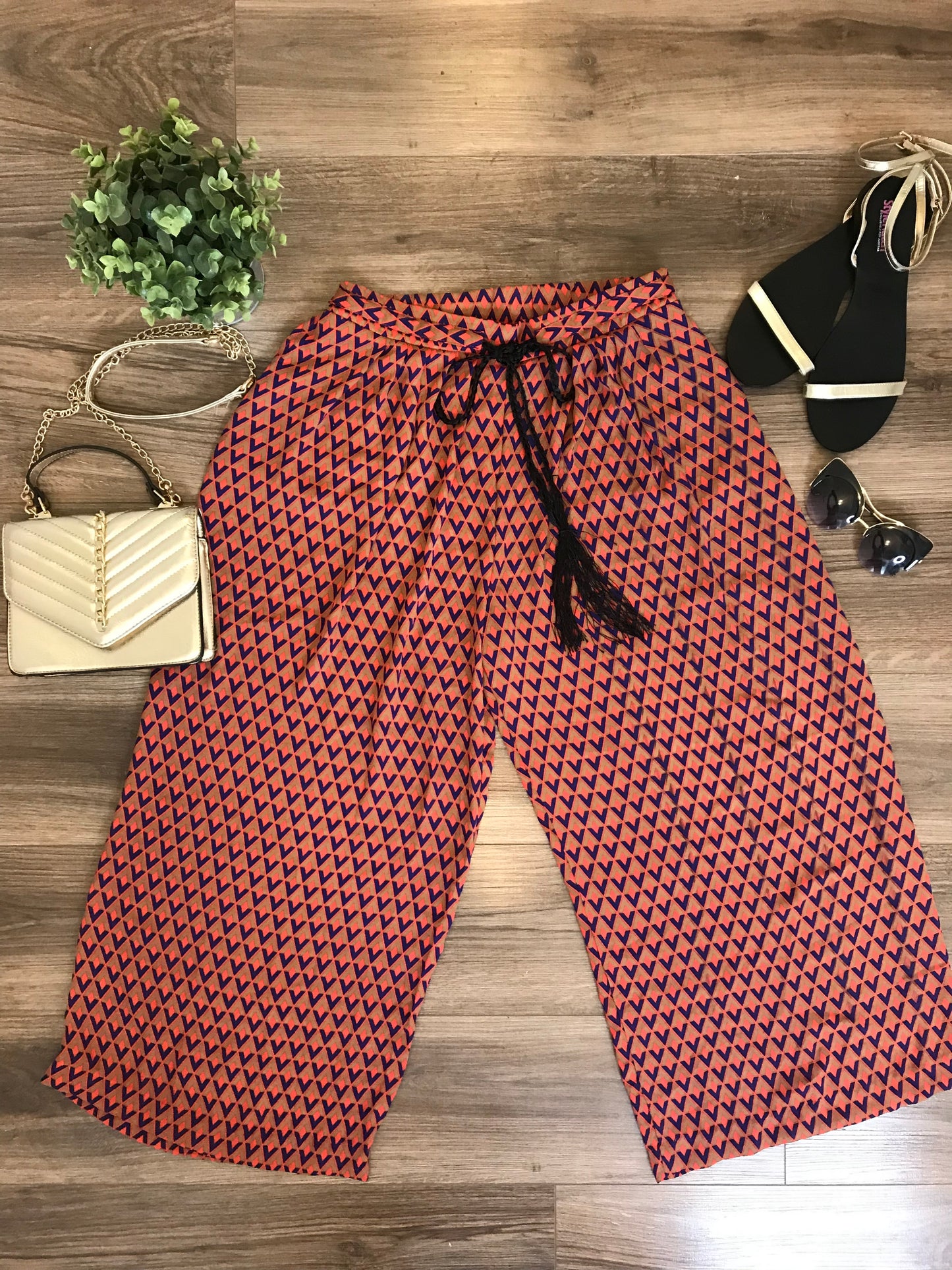 Tangerine Printed Palazzo Pants: Size M