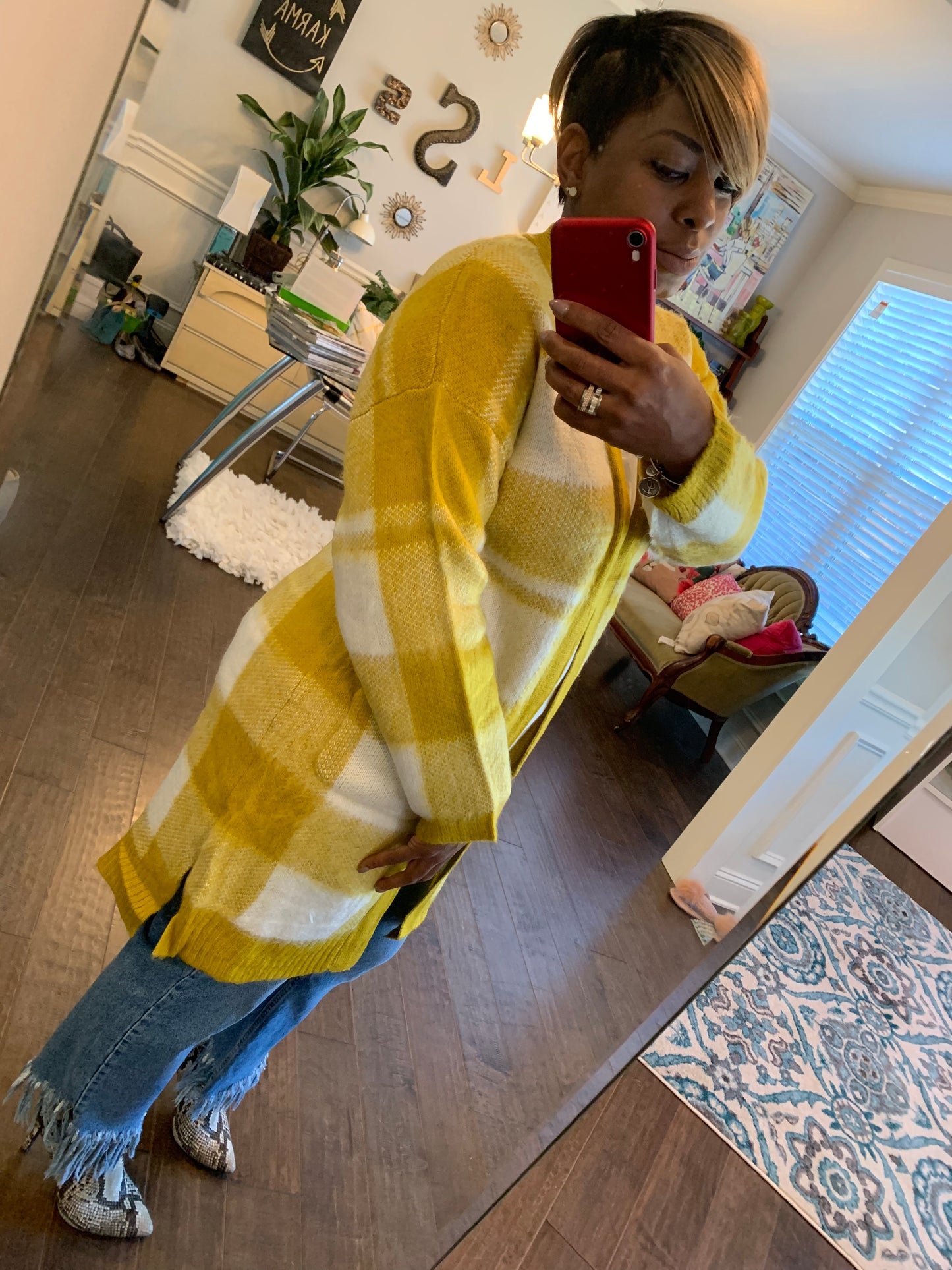 Mustard Plaid Midi Cardigan: Sizes S-1X