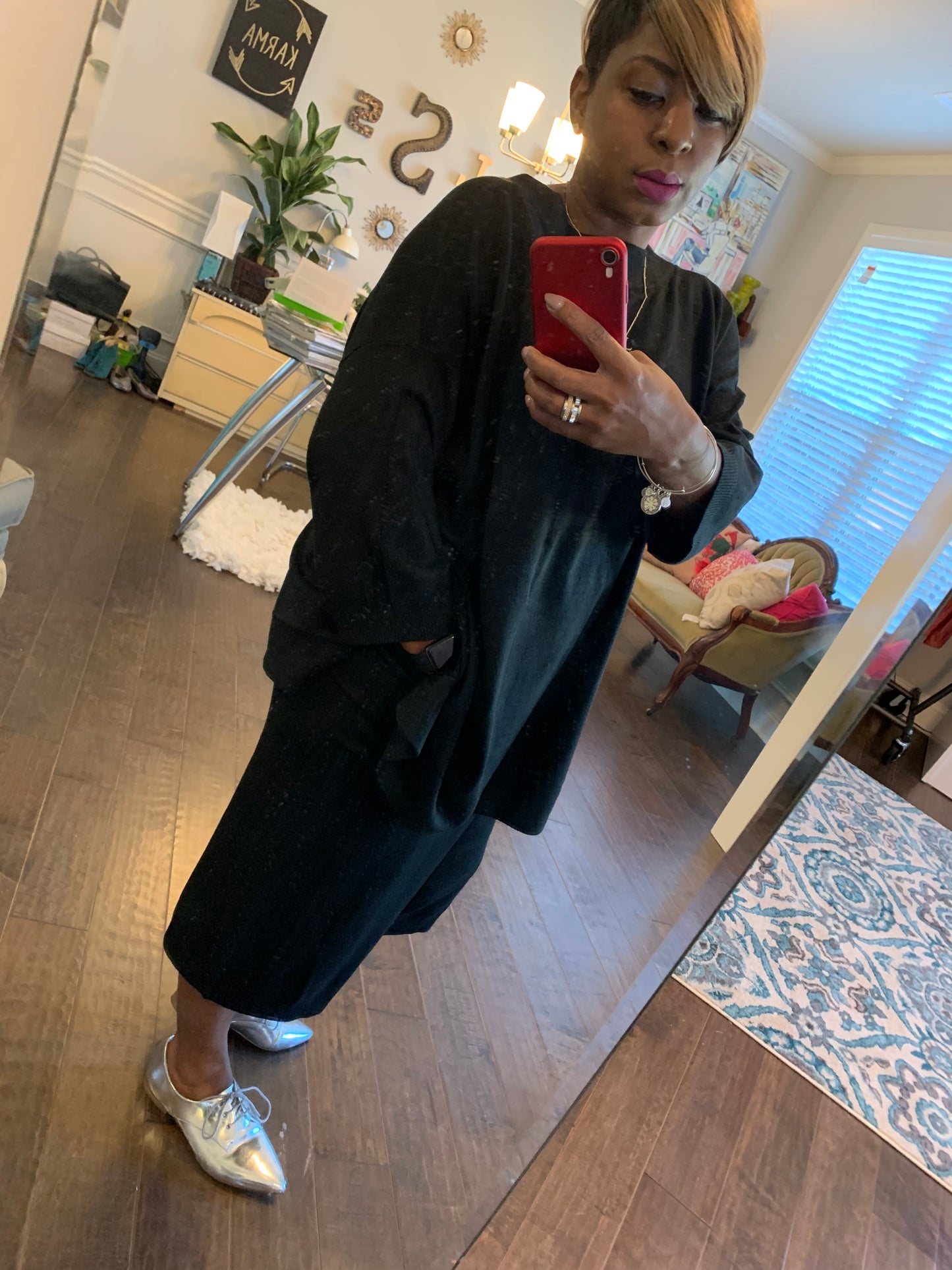 Black Oversized Culottes Set: ONE SIZE