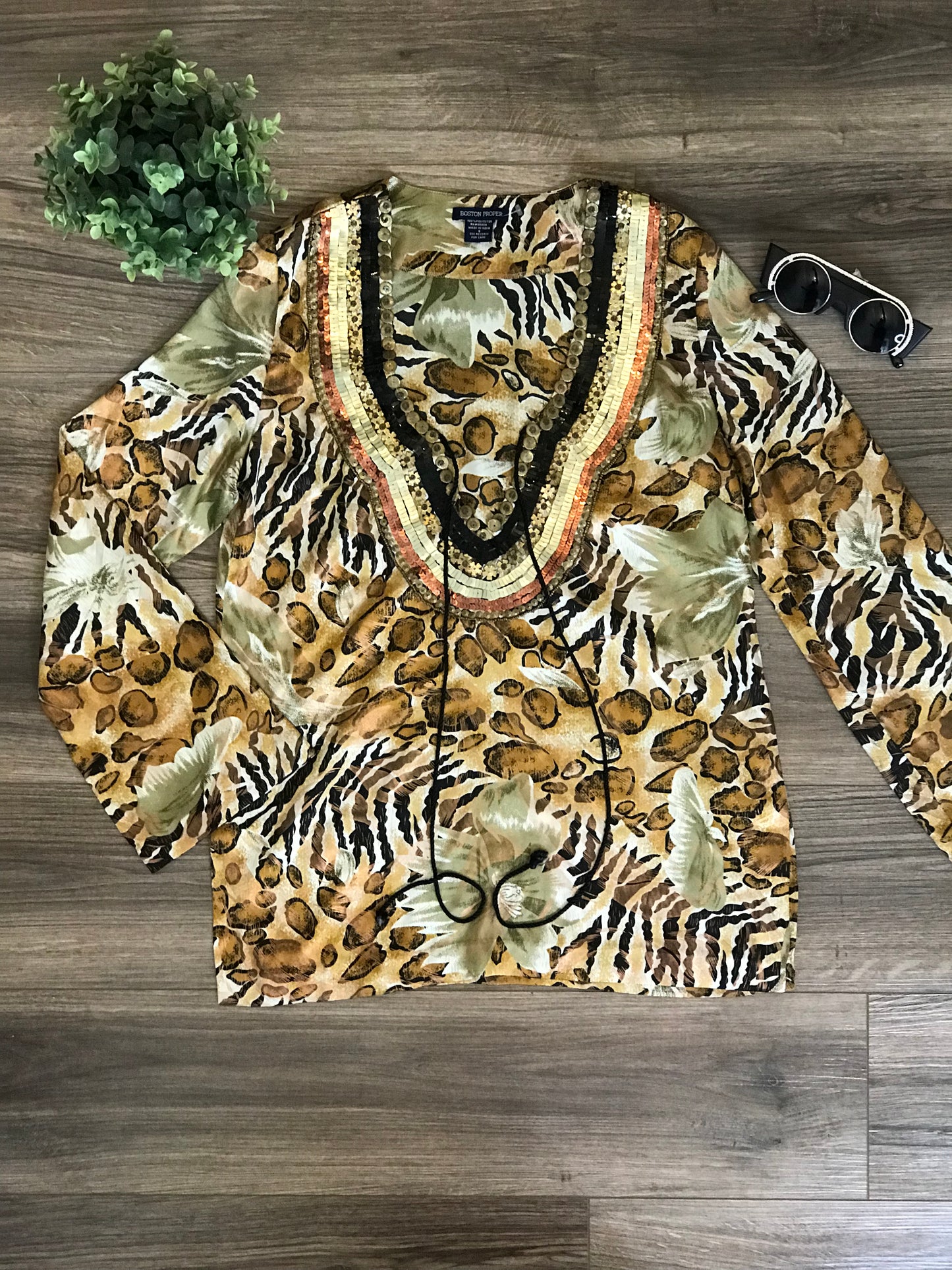 Boston Proper Leopard Satin Tunic: Size S