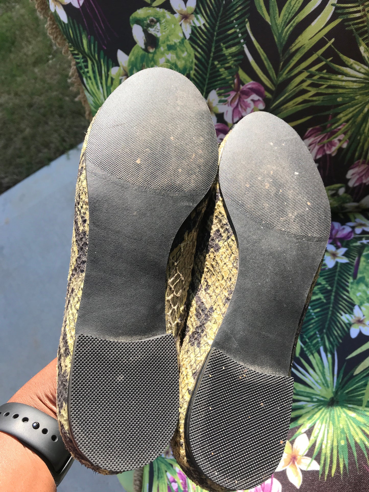 LOGO Snakeskin Peep Toe Flats: Size 7.5