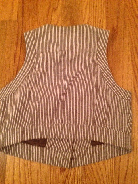 Tan Stripped Capri Suit: Vest Sz M & Capri Sz 10