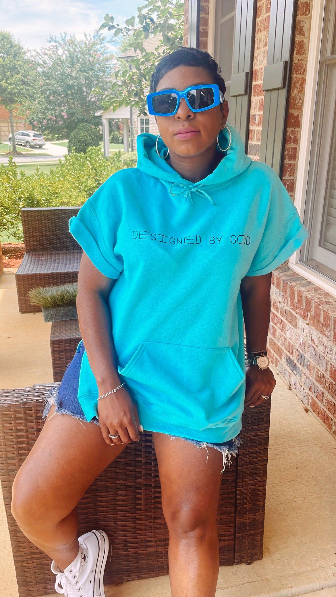 GGM! Designed By God: Cuffed Hoodie. TEAL