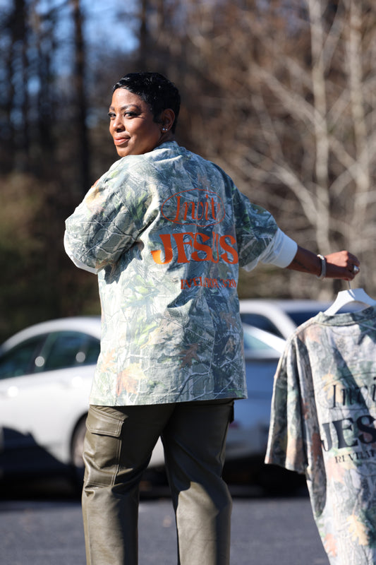 GGM! INVITE JESUS. DEADWOOD CAMO SKATER TEE