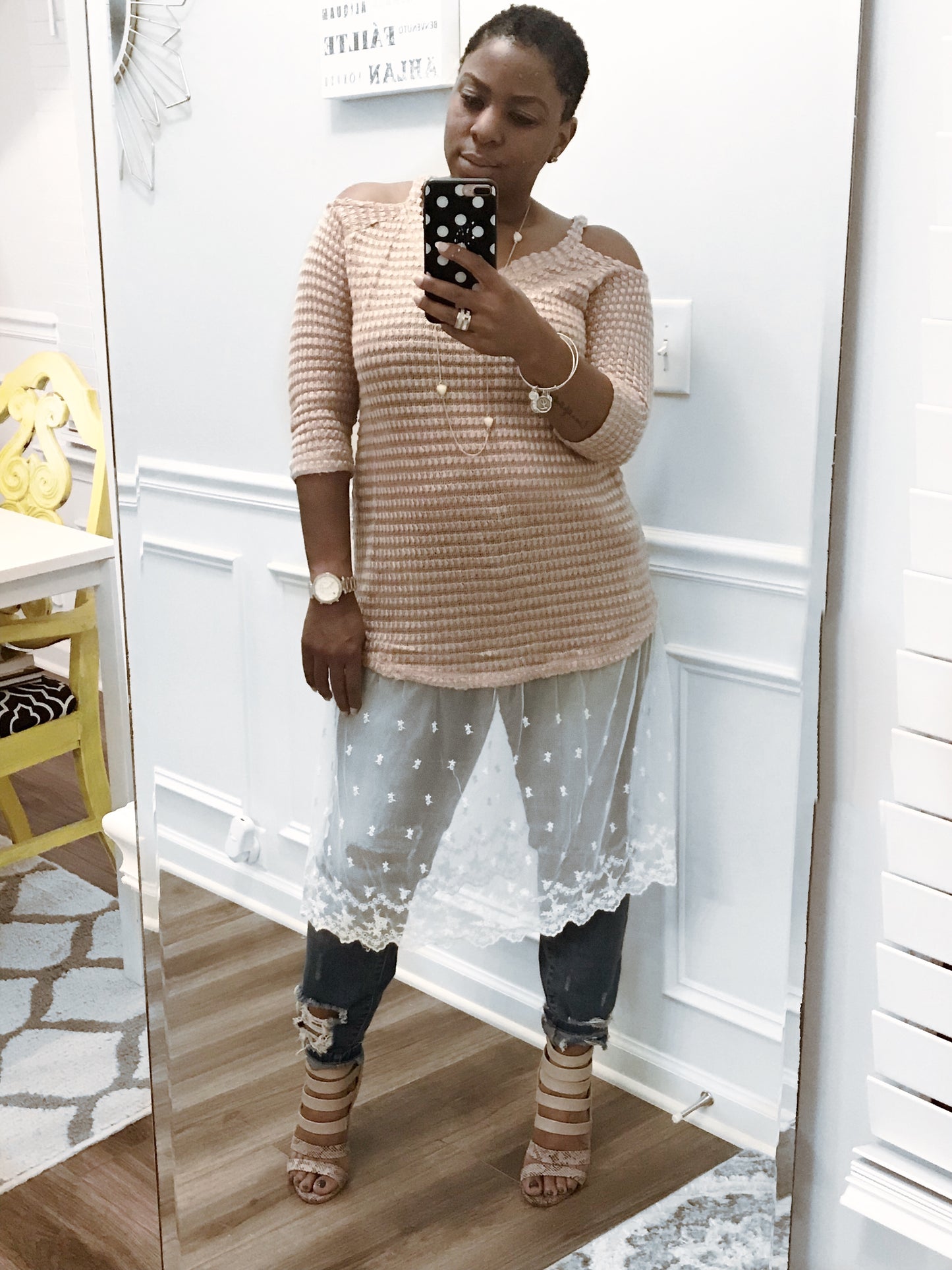 Sheer Cold Shoulder Tunic: Sizes S-L