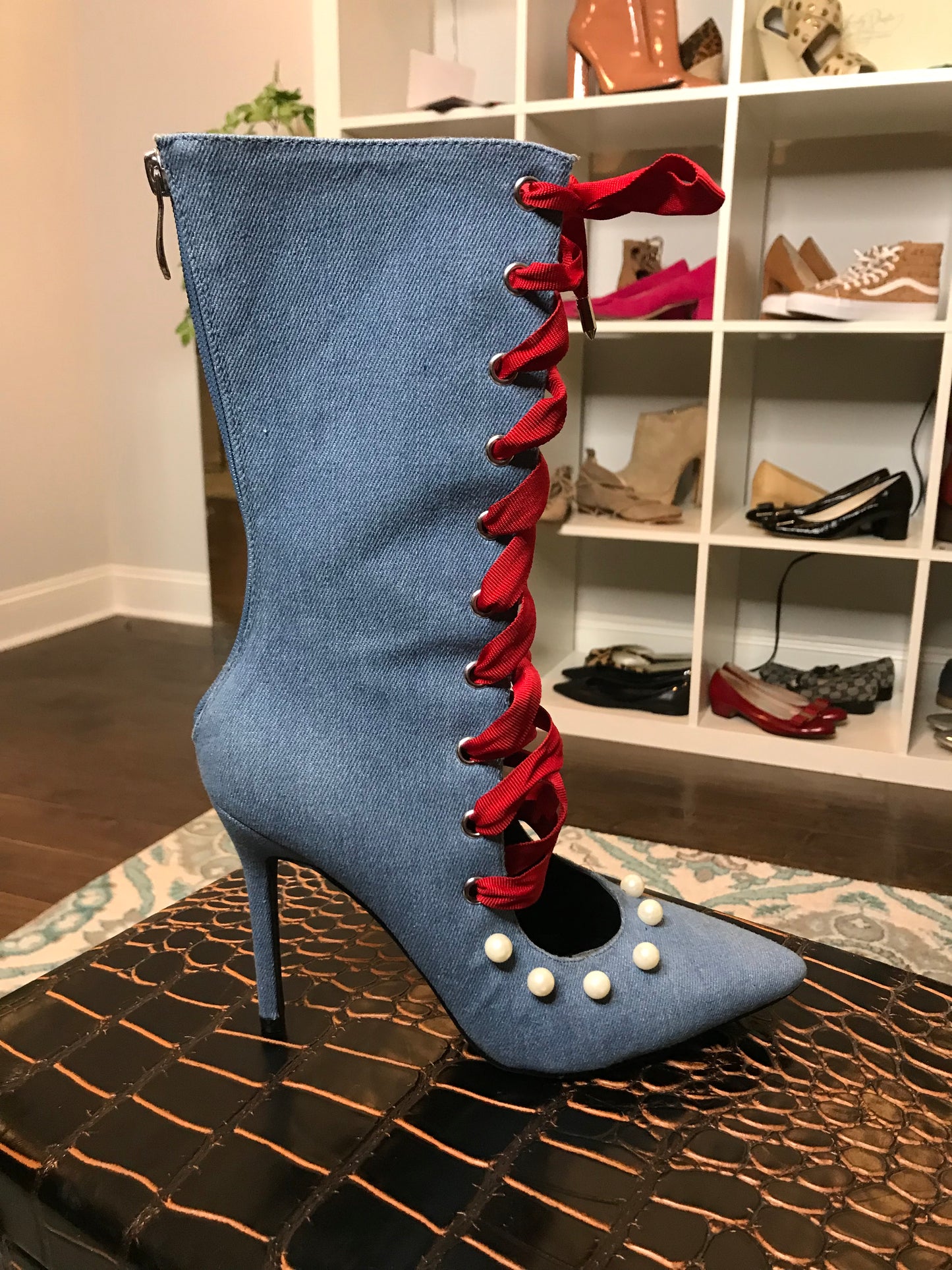 LACED! Ribboned Mid Calf Bootie! Sizes 5-10