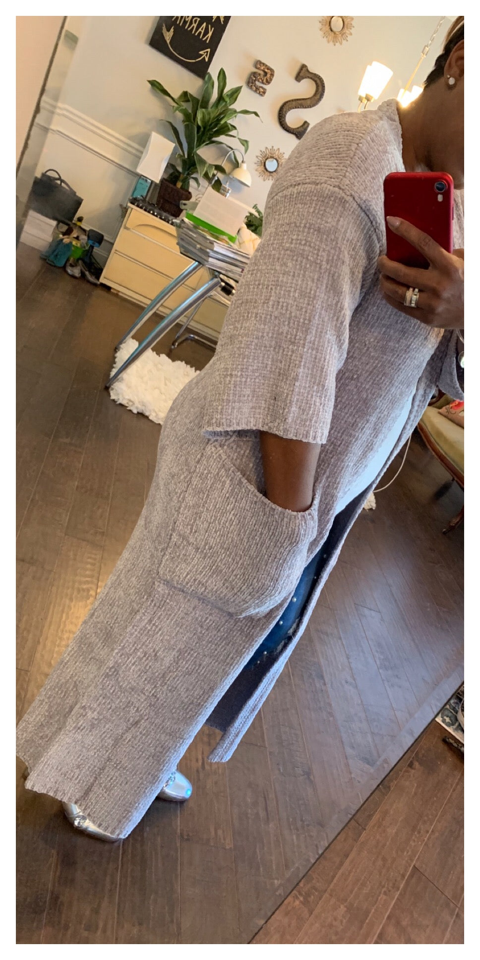 Gray Chenille Long Cardi: Sizes: S/M & M/L