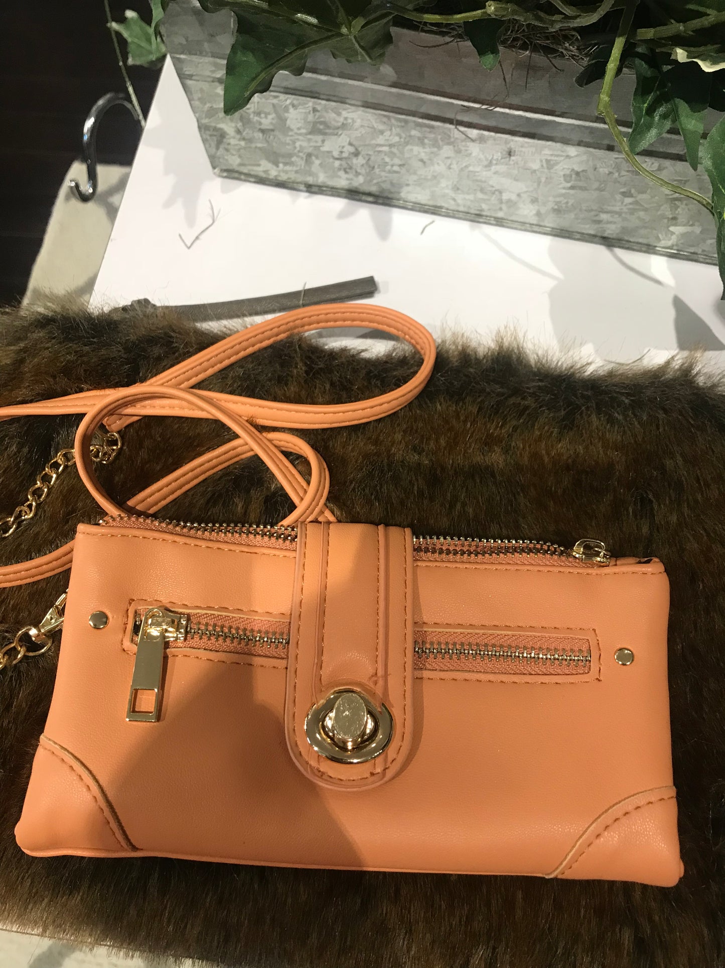 Peach Faux Leather Crossbody