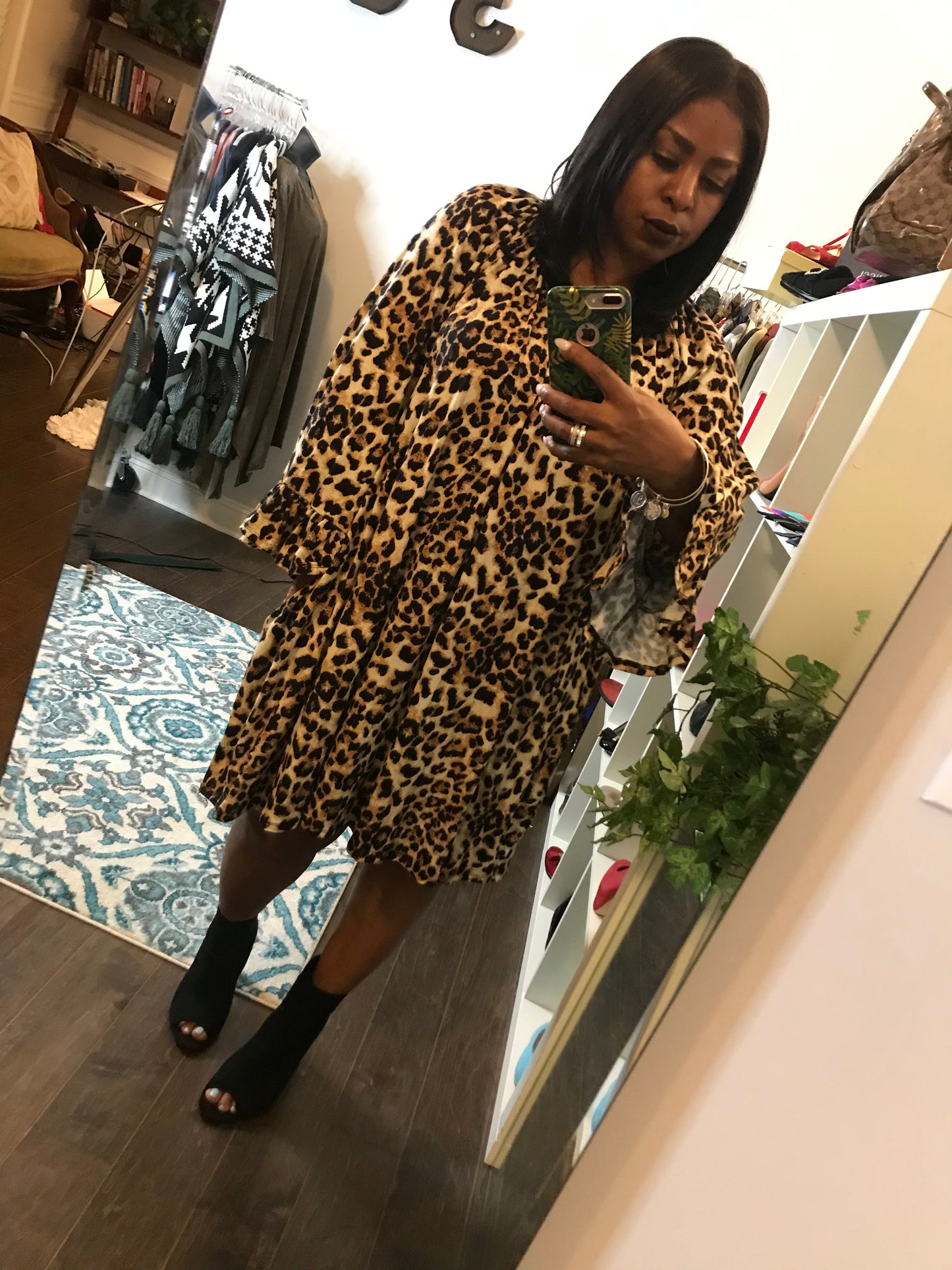 Leopard Bell Sleeve Tunic/Dress! Fits Sizes 1X-3X