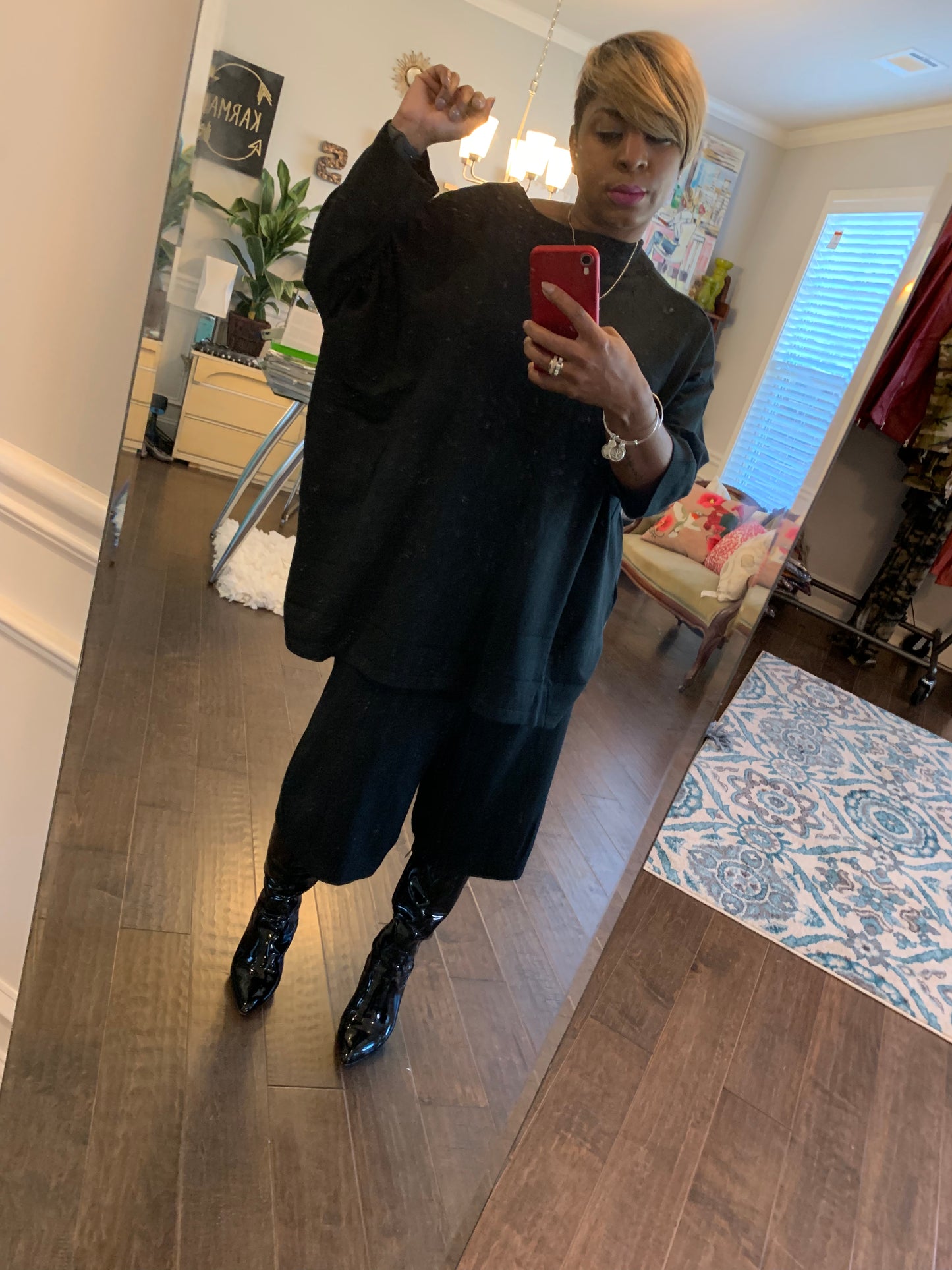 Black Oversized Culottes Set: ONE SIZE