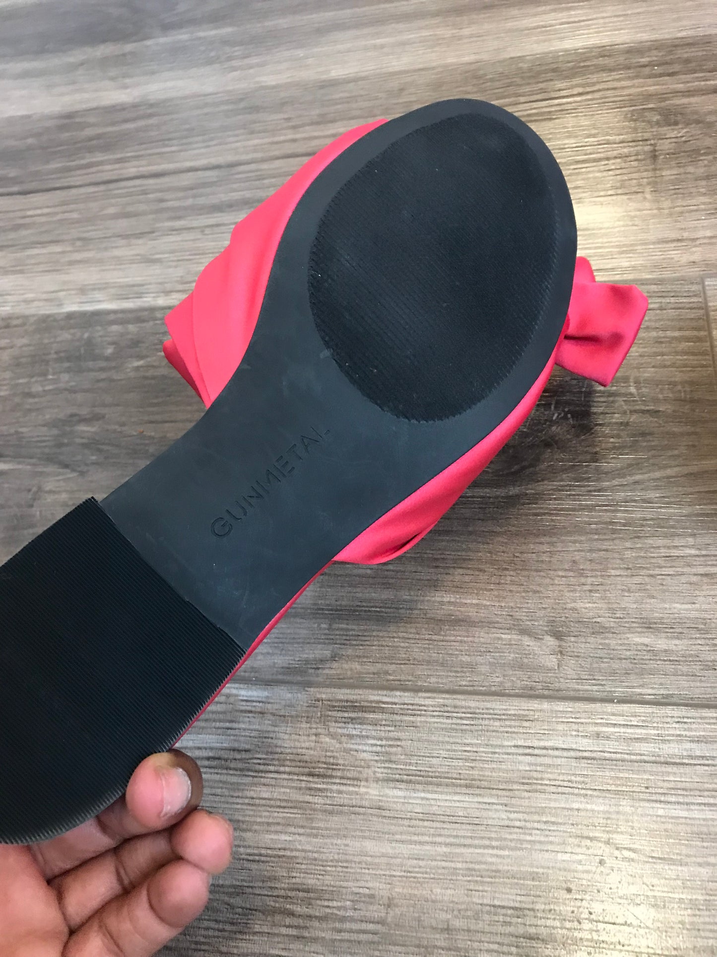 Gunmetal Magenta Satin Slides! Size 10