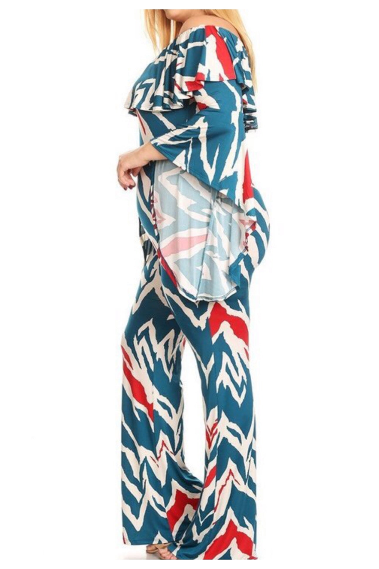 PREORDER: Teal Printed Jumpsuit! Sizes 1X-3X