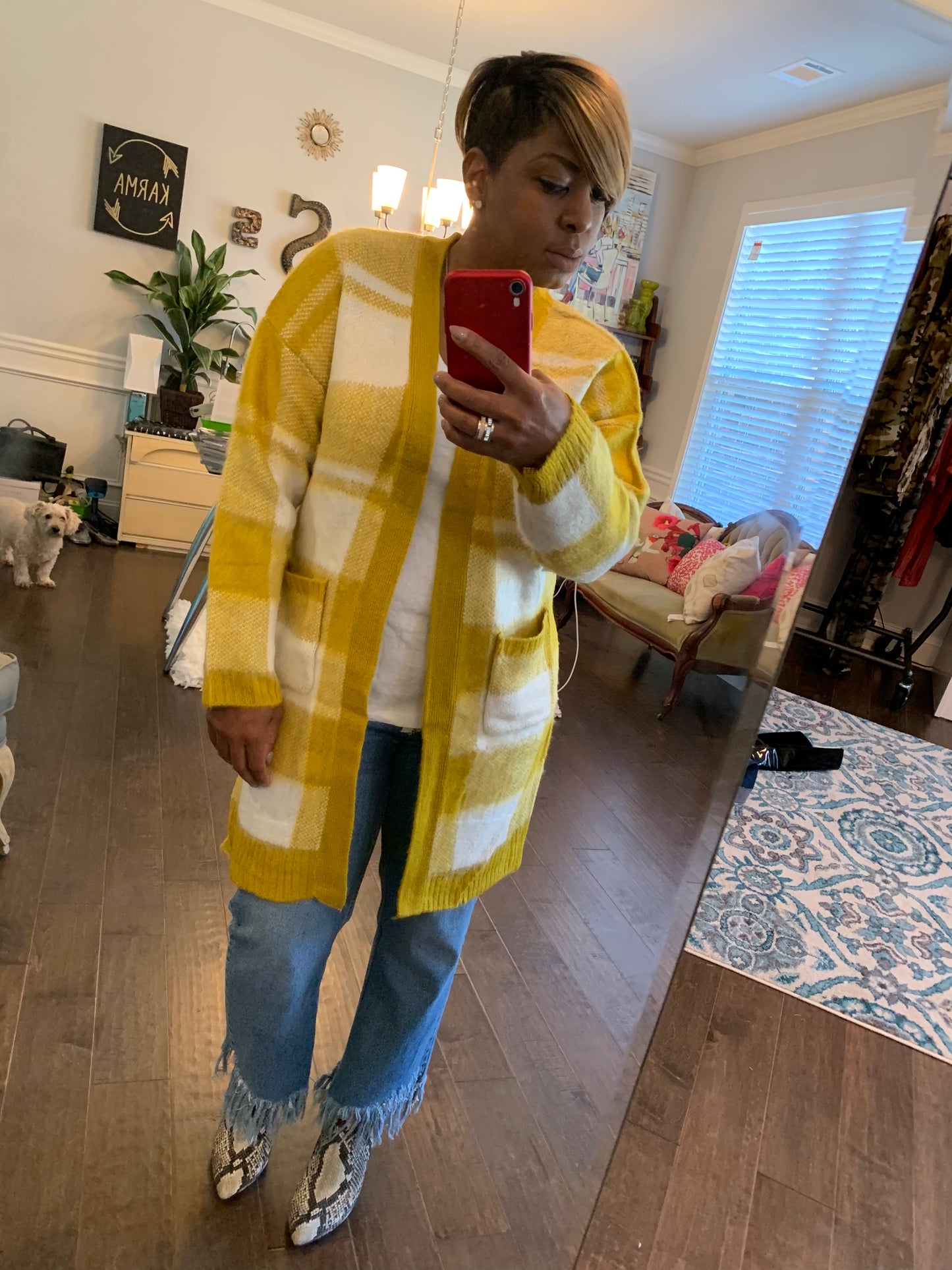 Mustard Plaid Midi Cardigan: Sizes S-1X