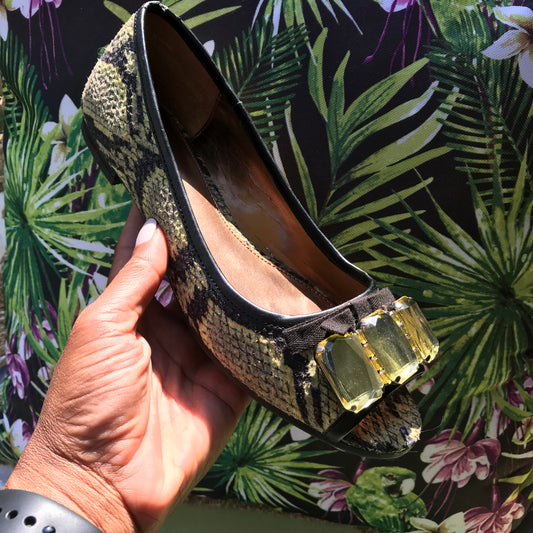 LOGO Snakeskin Peep Toe Flats: Size 7.5