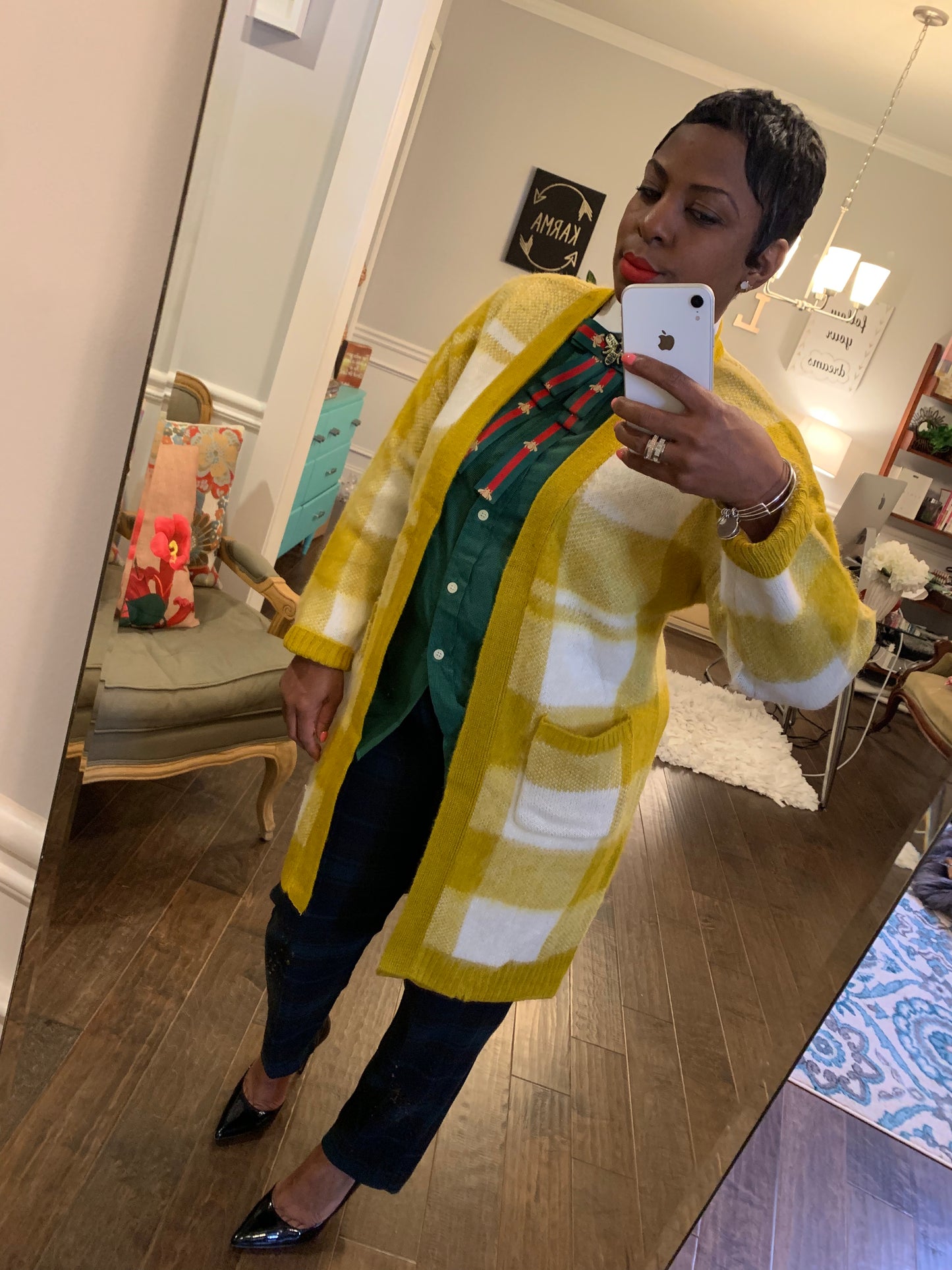 Mustard Plaid Midi Cardigan: Sizes S-1X