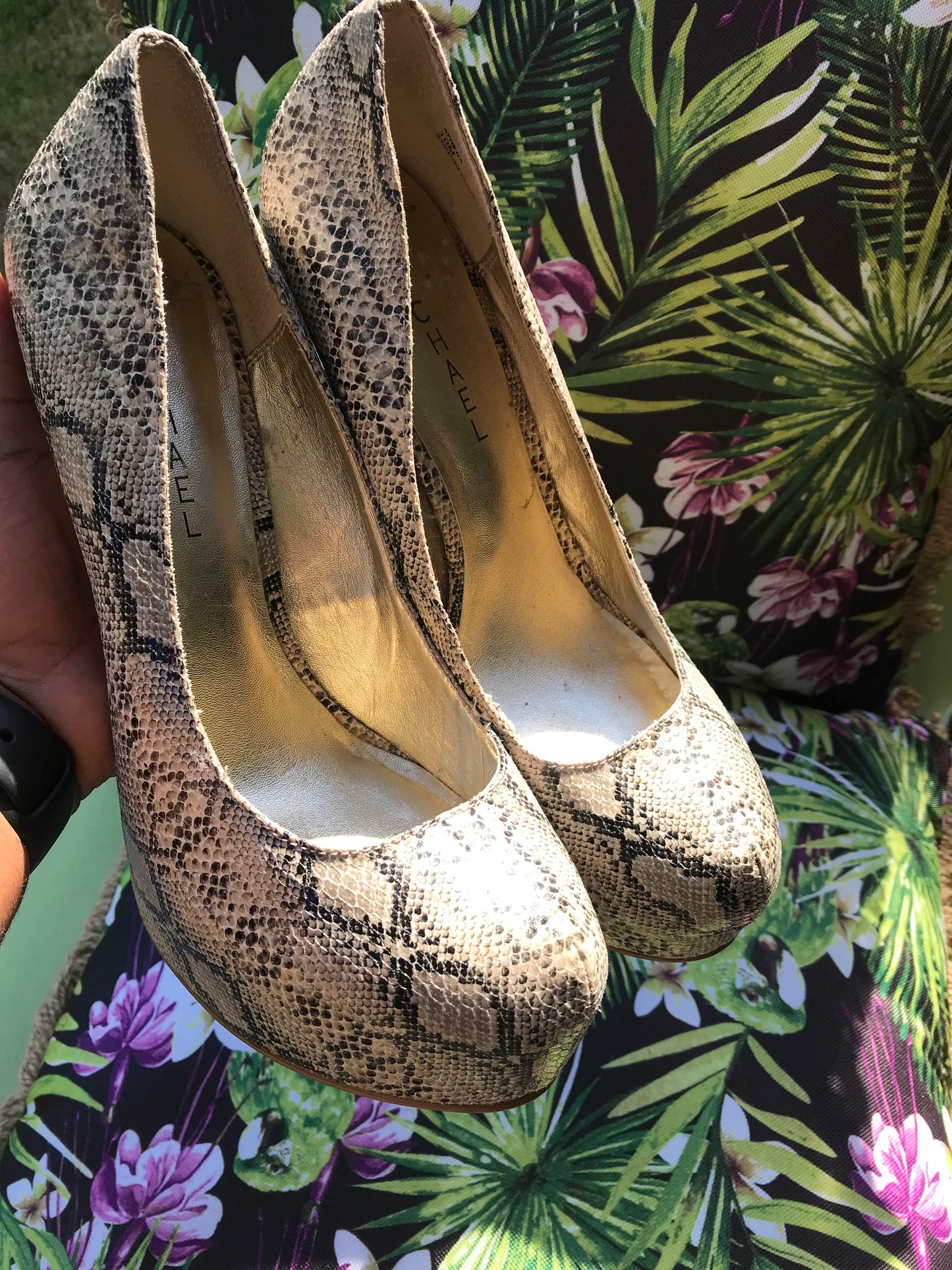 MICHAEL Snakeskin Stiletto Heels: Size 10