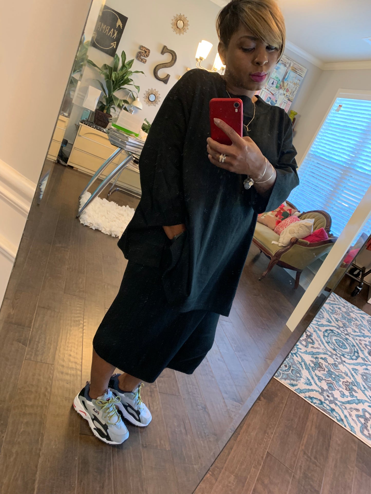 Black Oversized Culottes Set: ONE SIZE