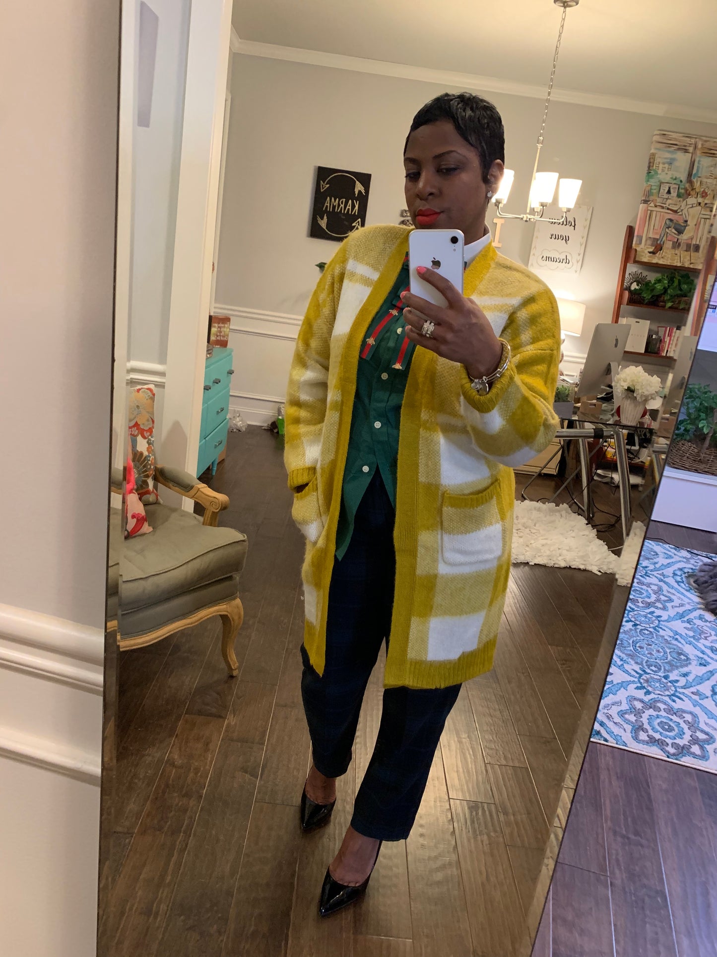 Mustard Plaid Midi Cardigan: Sizes S-1X
