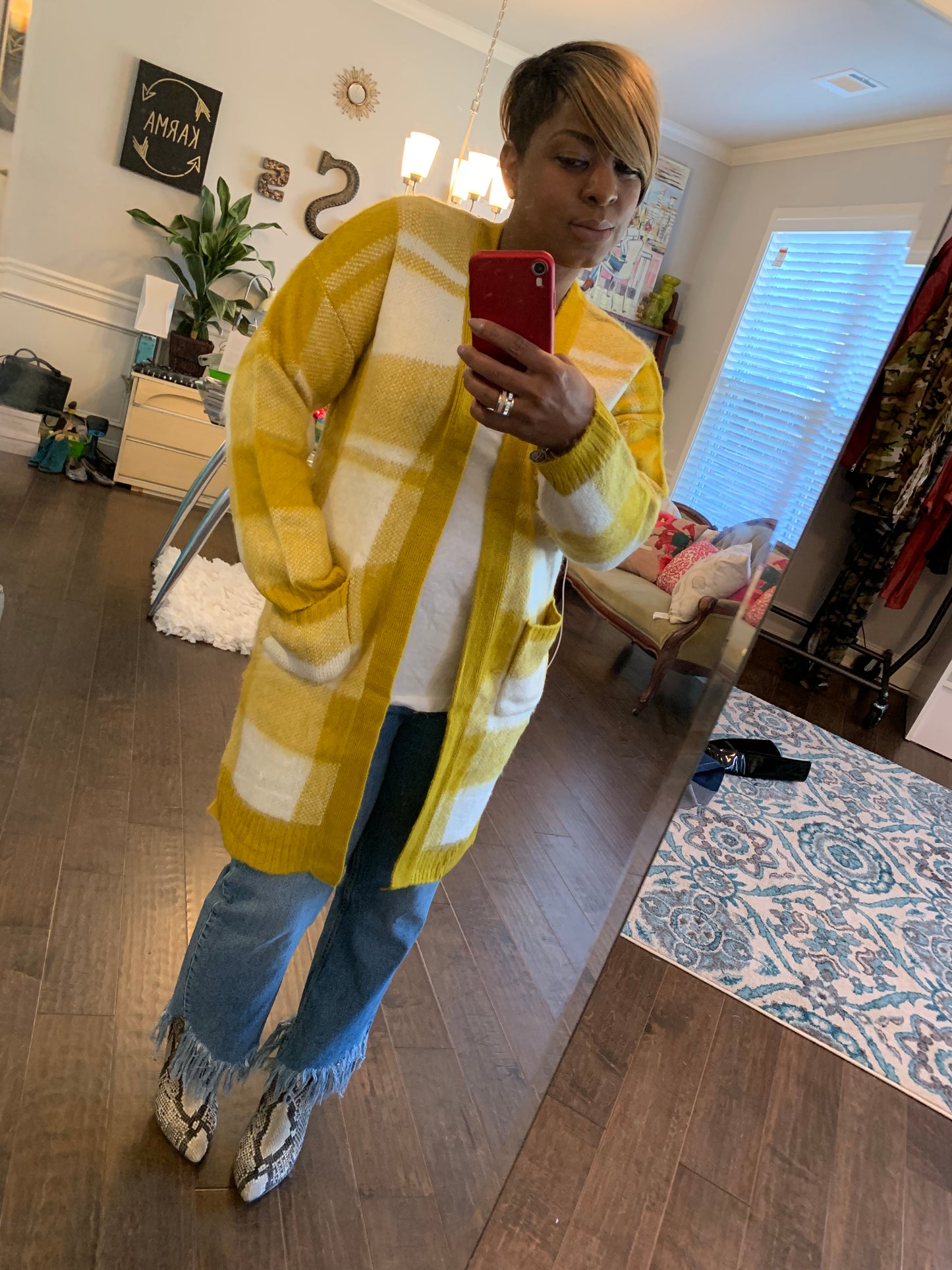 Mustard Plaid Midi Cardigan: Sizes S-1X