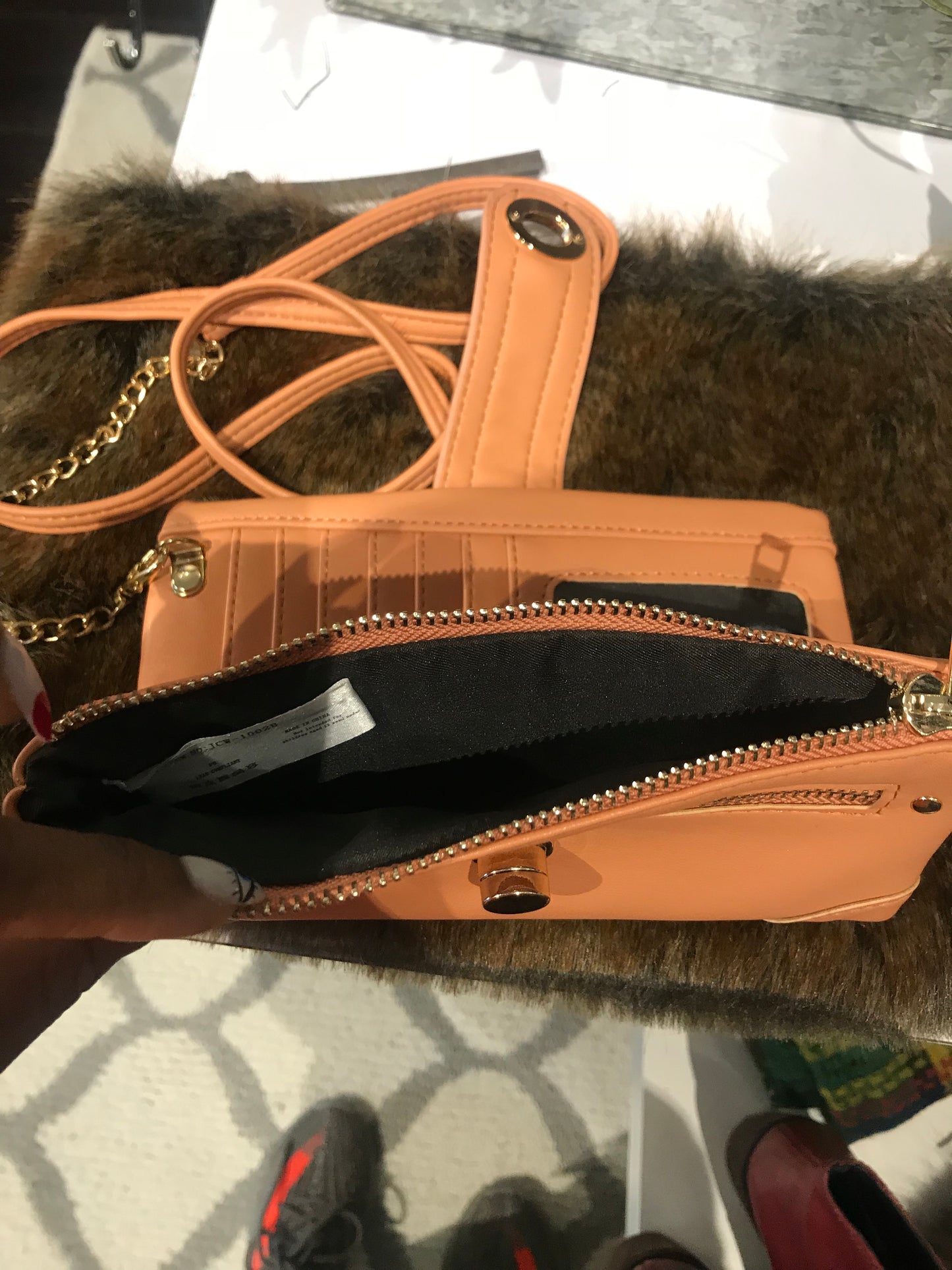 Peach Faux Leather Crossbody