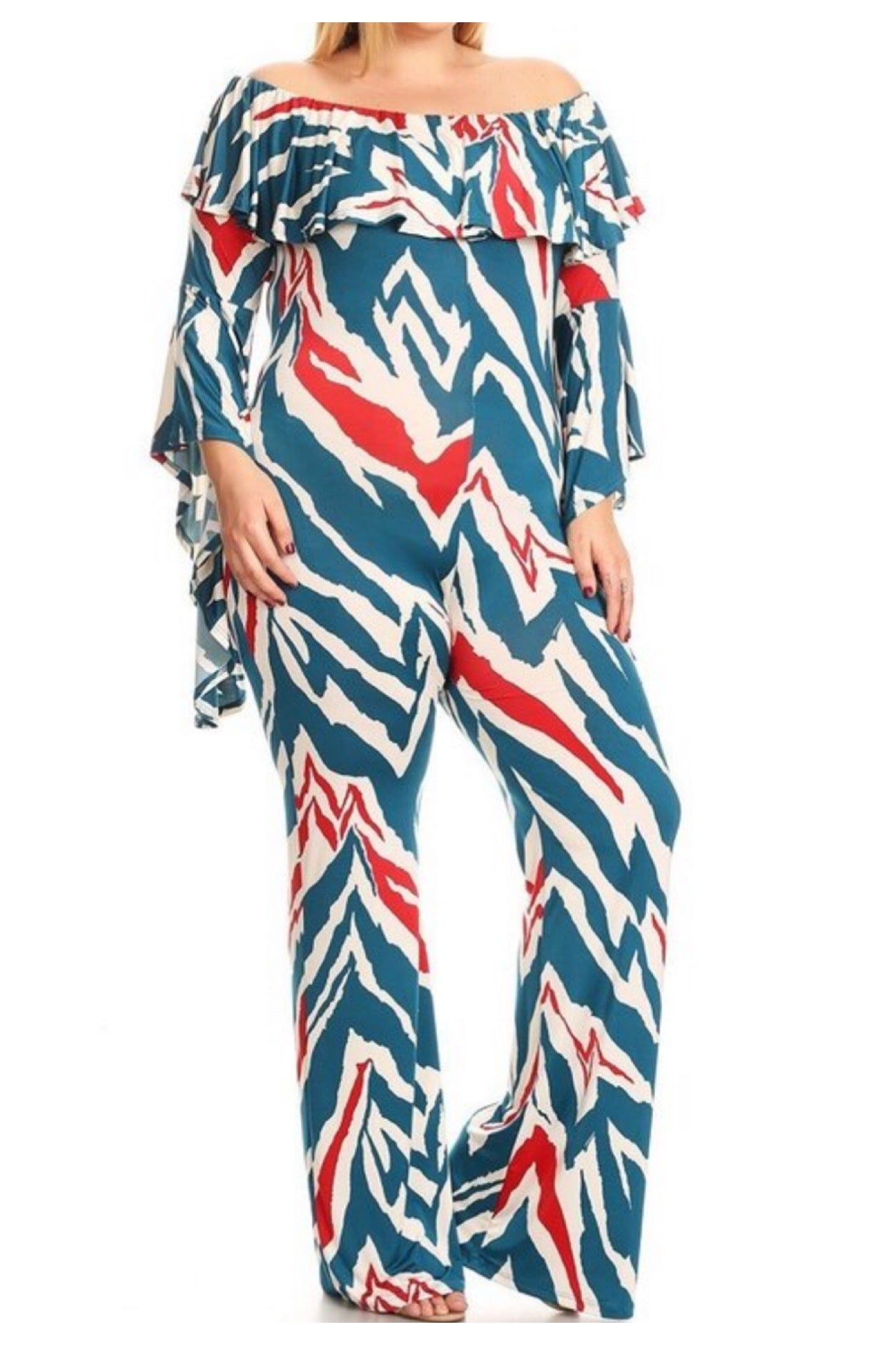 PREORDER: Teal Printed Jumpsuit! Sizes 1X-3X