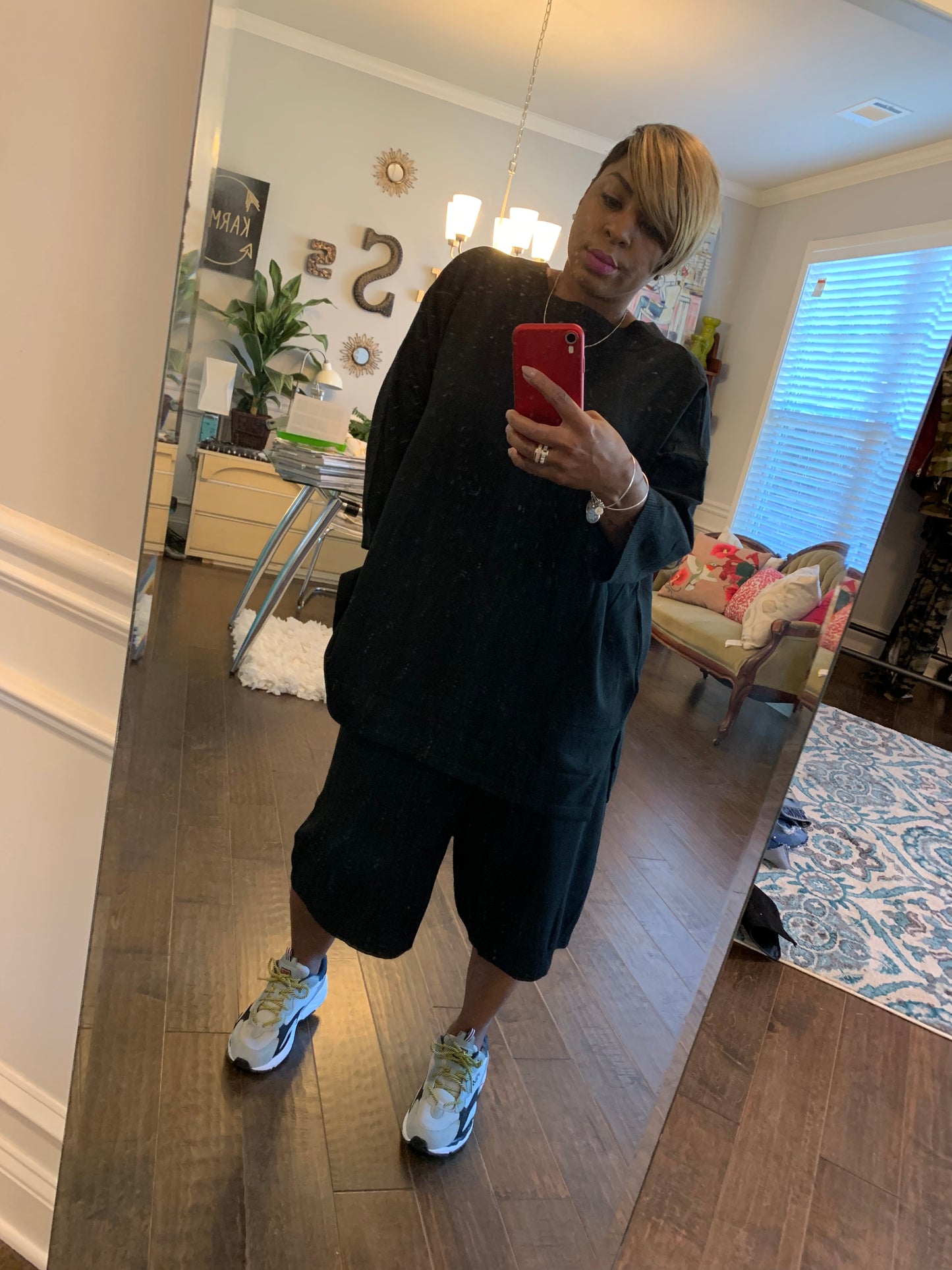 Black Oversized Culottes Set: ONE SIZE