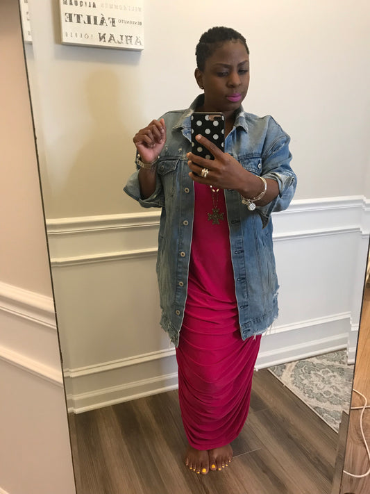 Magenta Ruched Dress! Size M-XL