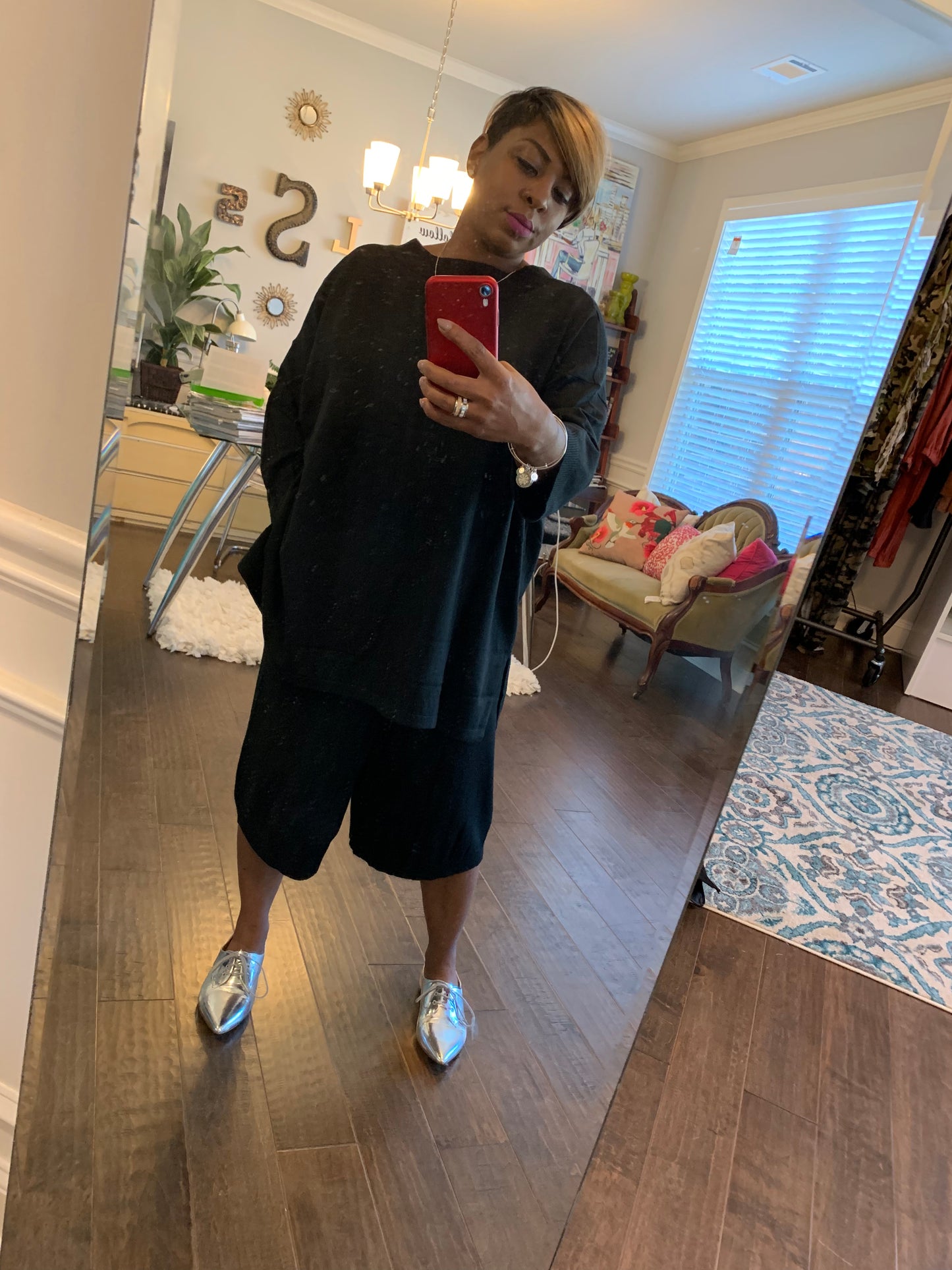 Black Oversized Culottes Set: ONE SIZE