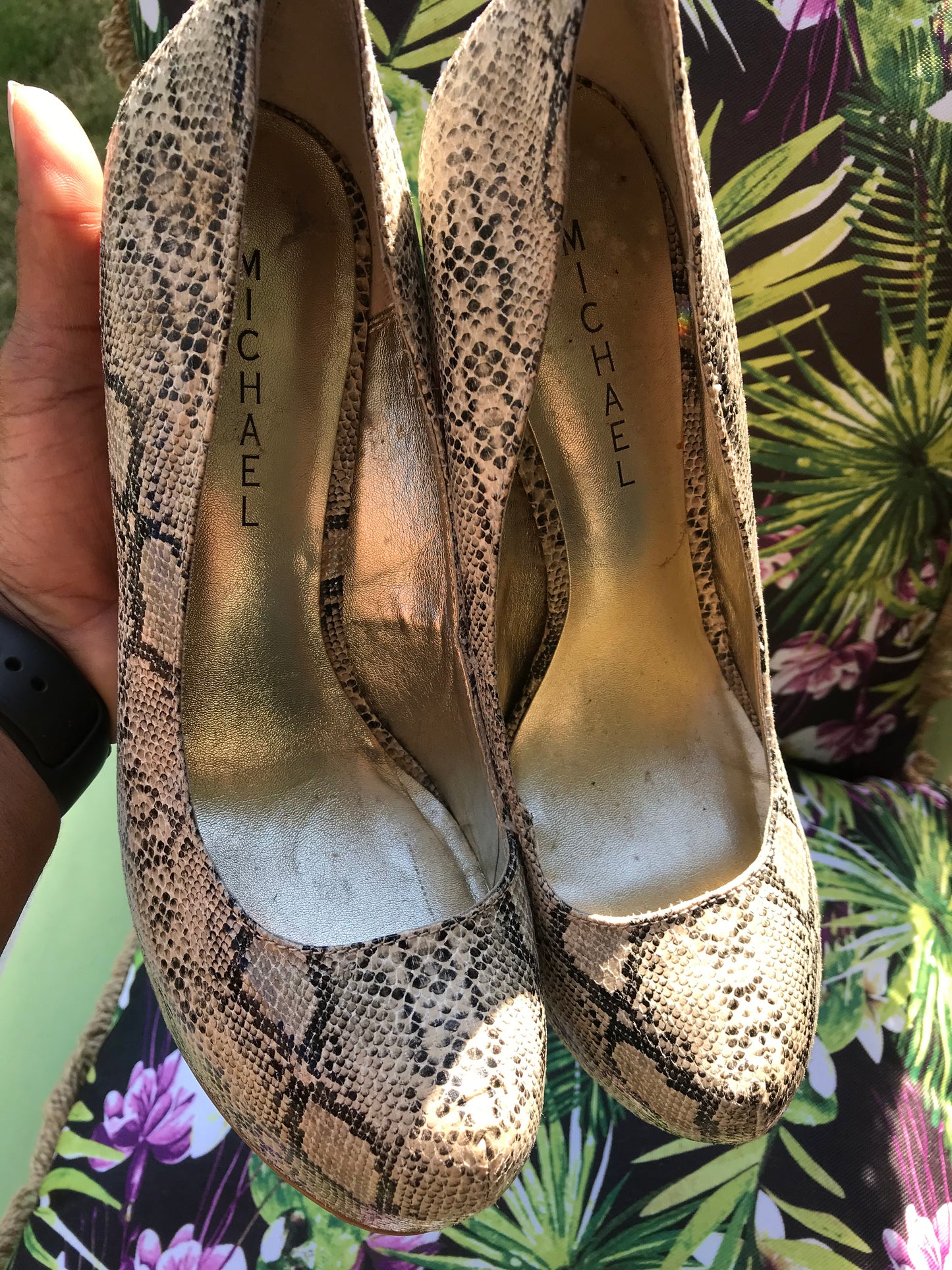 MICHAEL Snakeskin Stiletto Heels: Size 10