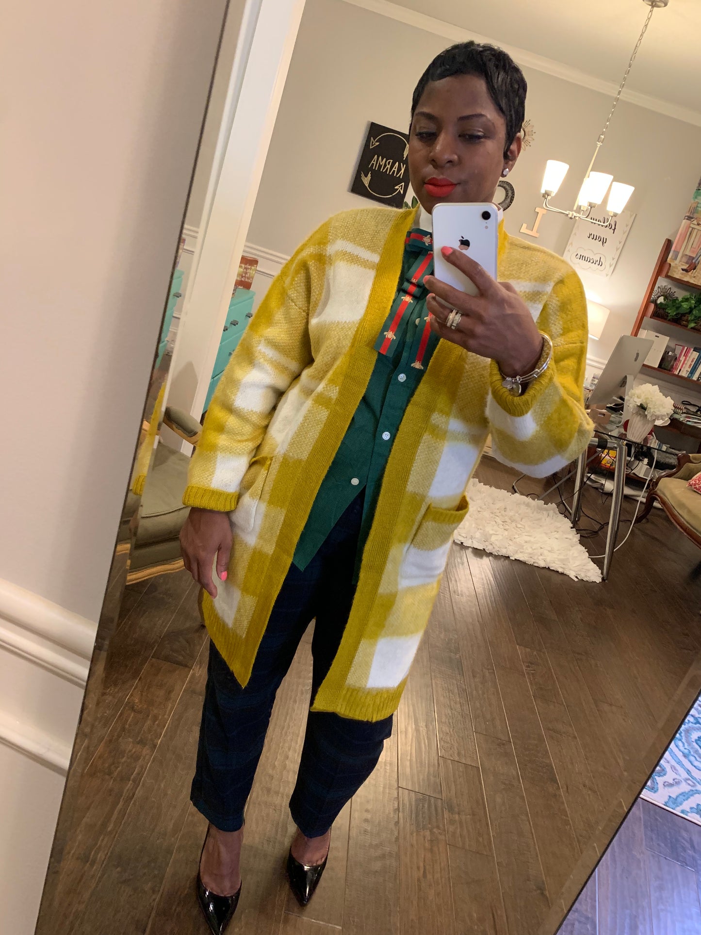 Mustard Plaid Midi Cardigan: Sizes S-1X