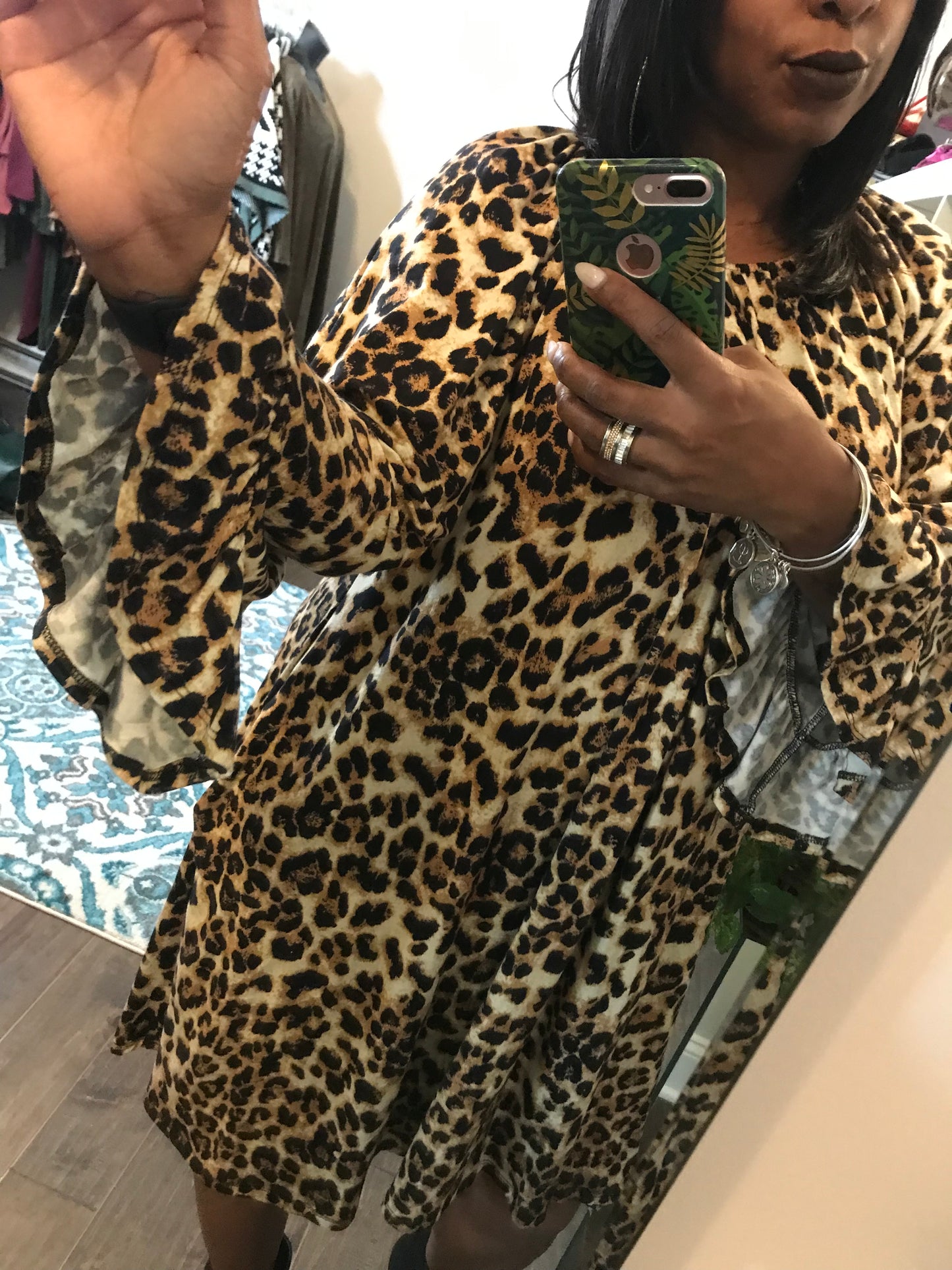 Leopard Bell Sleeve Tunic/Dress! Fits Sizes 1X-3X