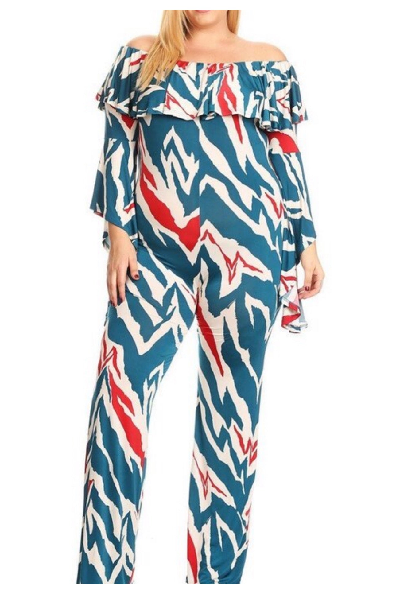 PREORDER: Teal Printed Jumpsuit! Sizes 1X-3X