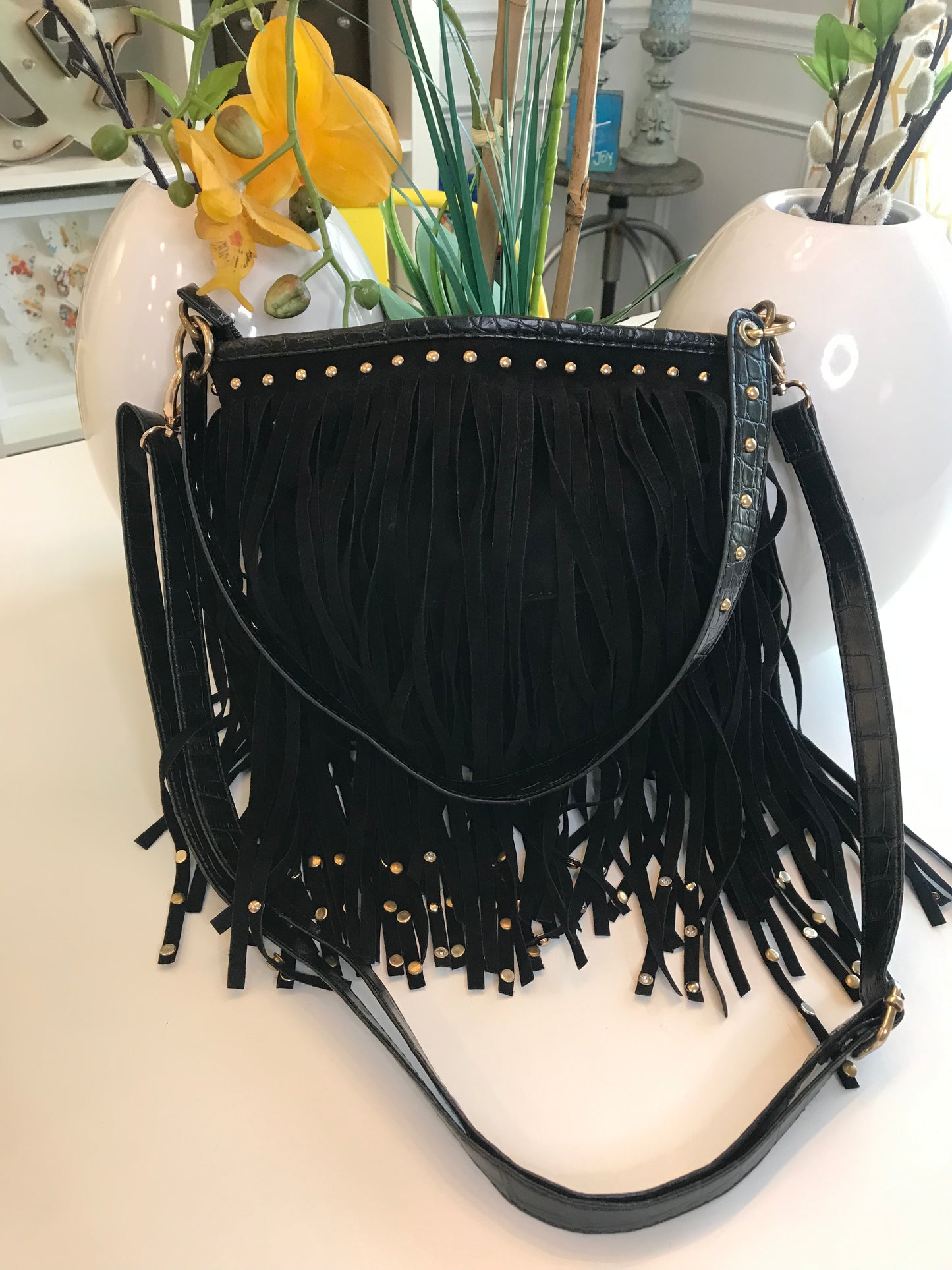Fringe Faux Suede Crossbody!