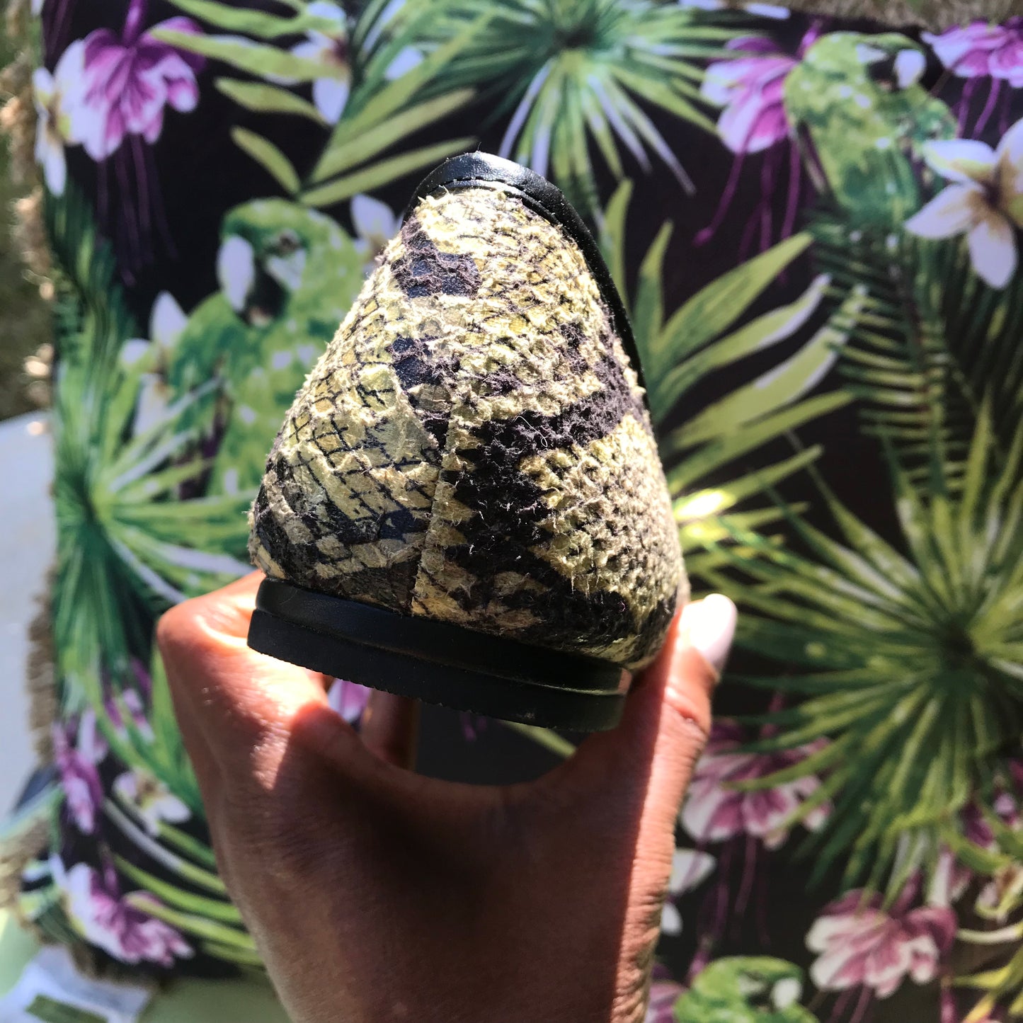 LOGO Snakeskin Peep Toe Flats: Size 7.5