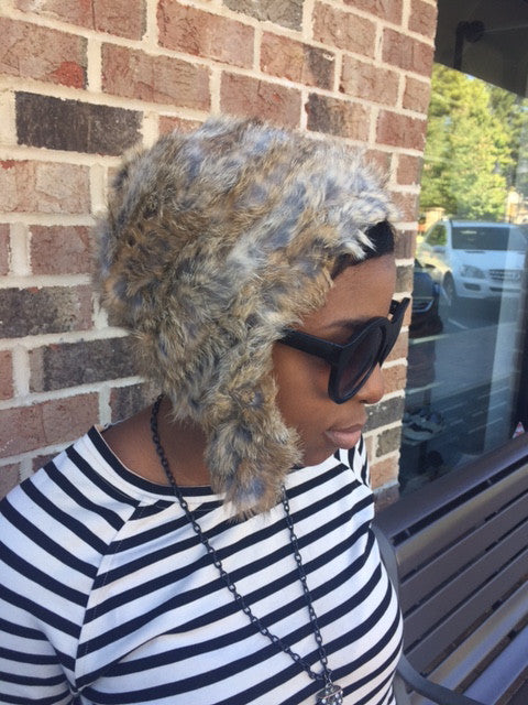 NEW!! Rabbit Fur Aviator Hat: ONE SIZE