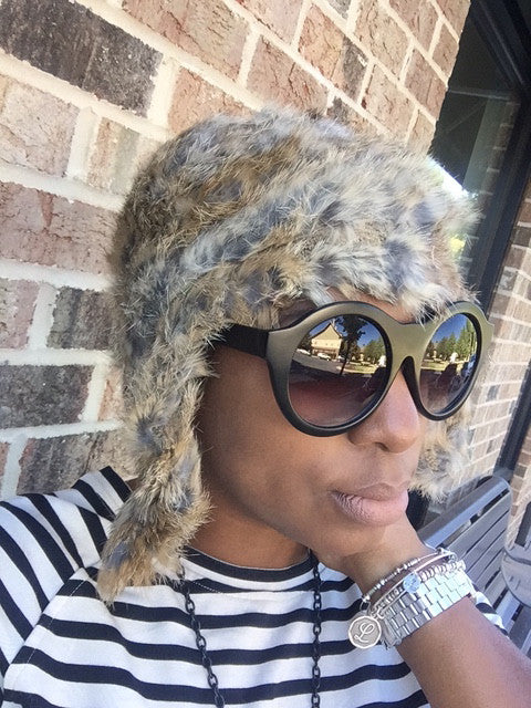 NEW!! Rabbit Fur Aviator Hat: ONE SIZE