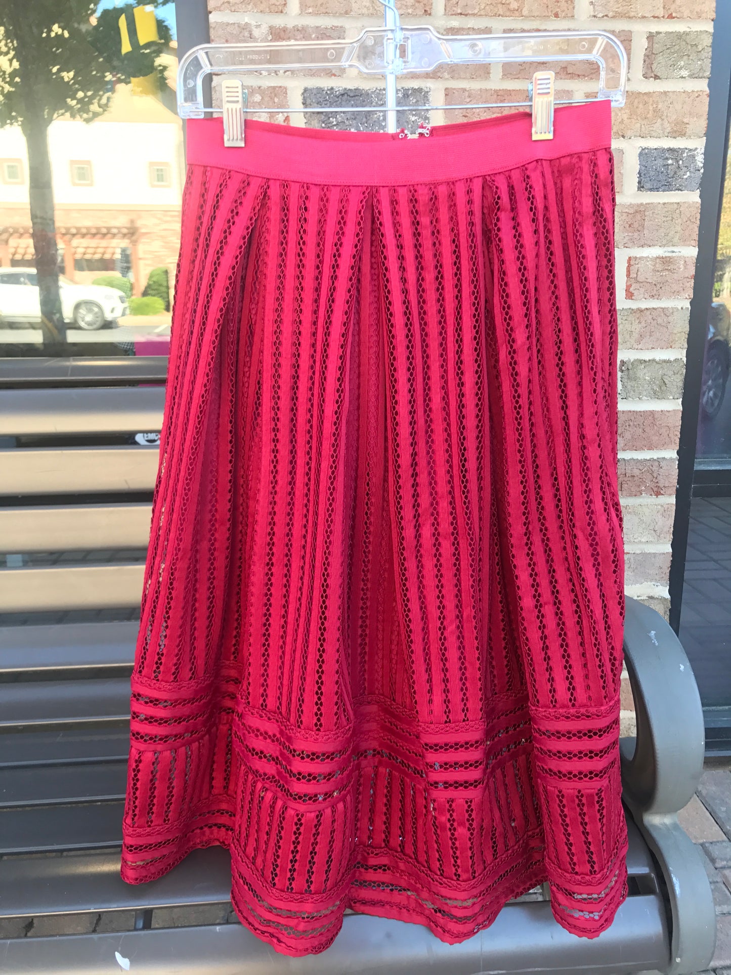 Maroon Preforated Swing Skirt: Dresses