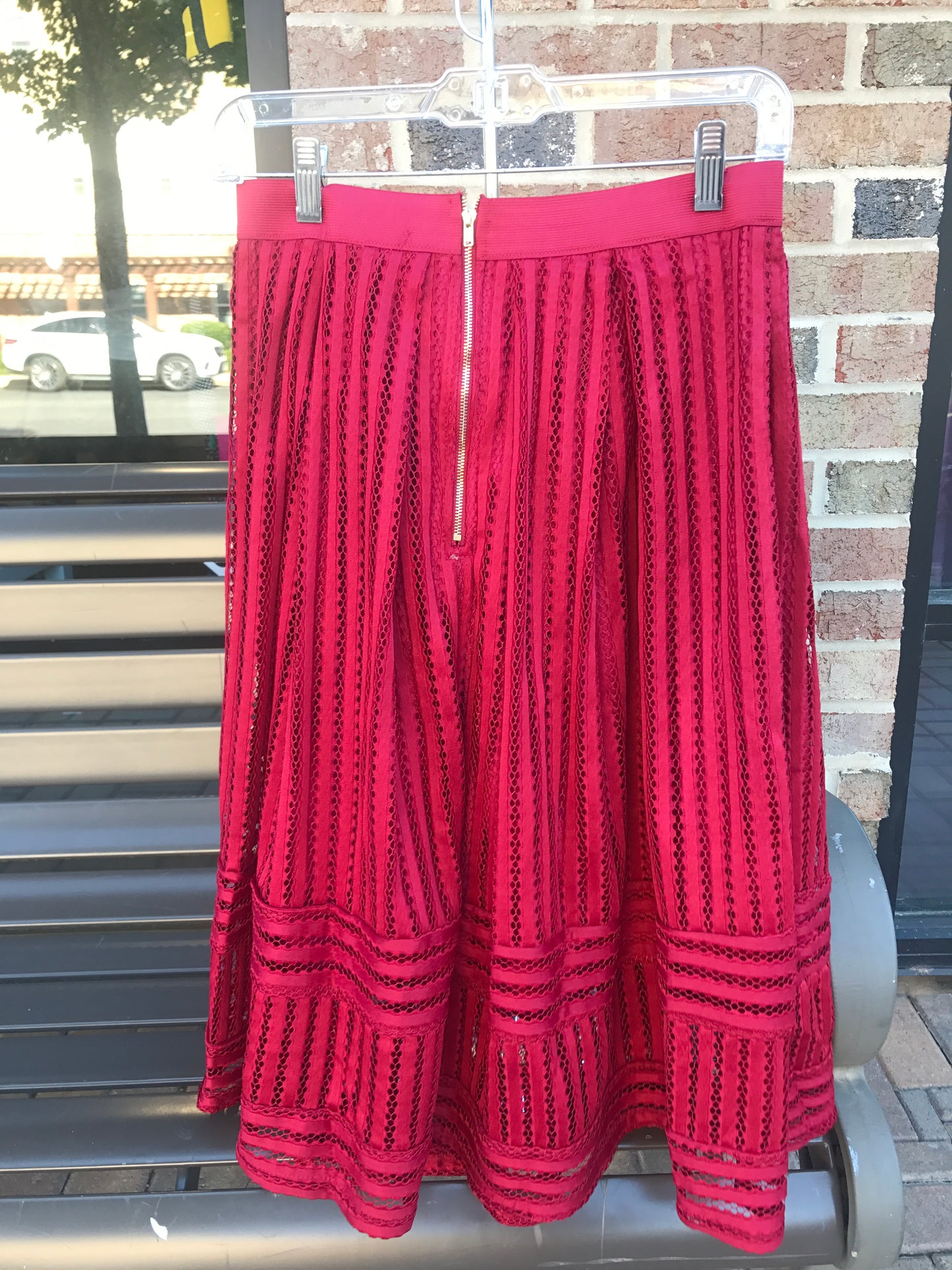 Maroon Preforated Swing Skirt: Dresses