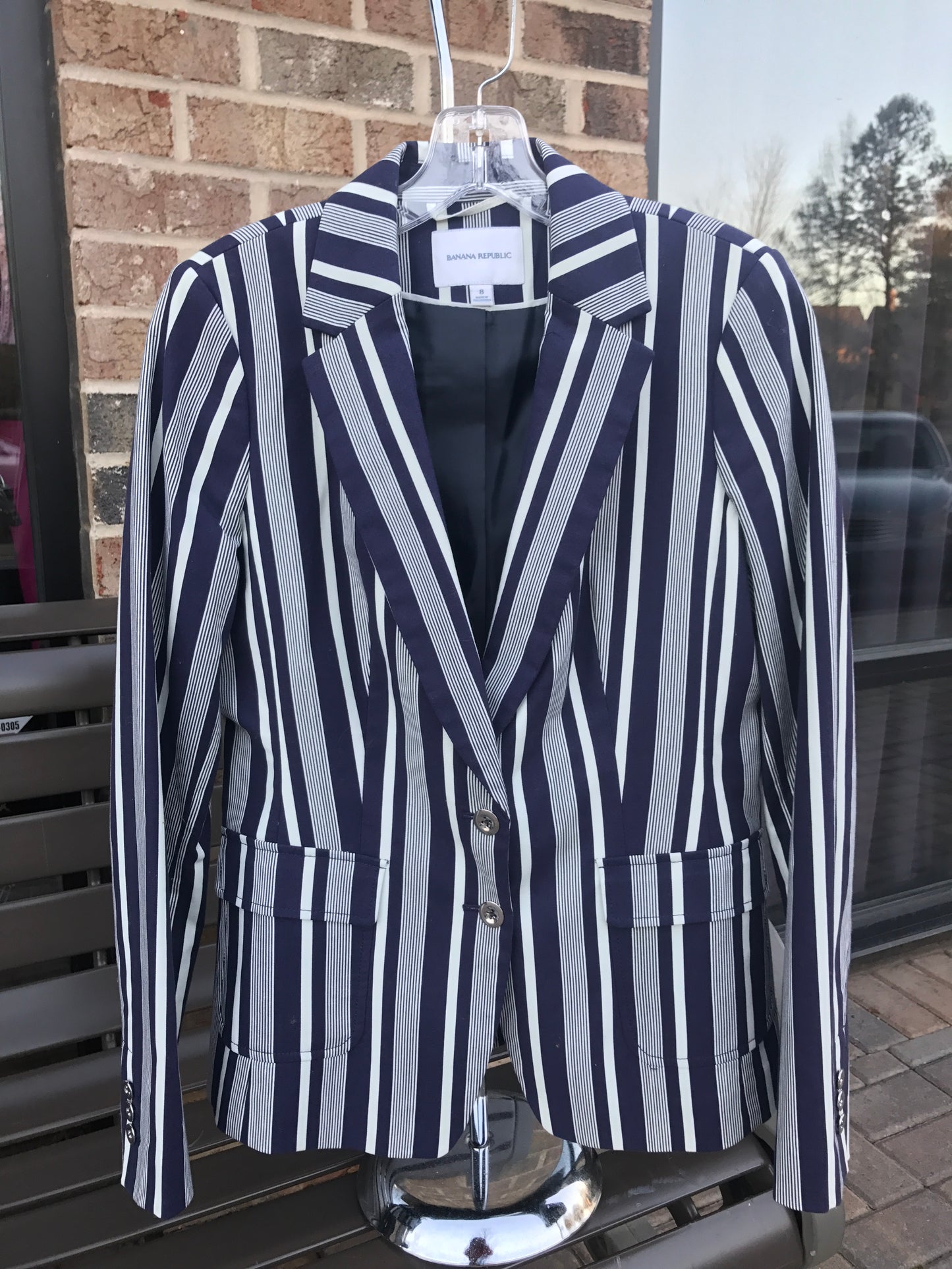 Banana Republic Navy Stripe Blazer: Sz 8
