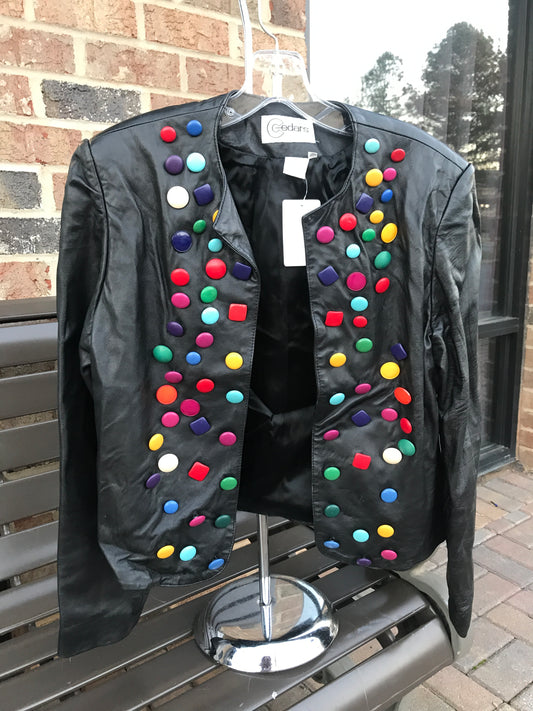 VINTAGE: Cedars Button Leather Jacket: Sz S