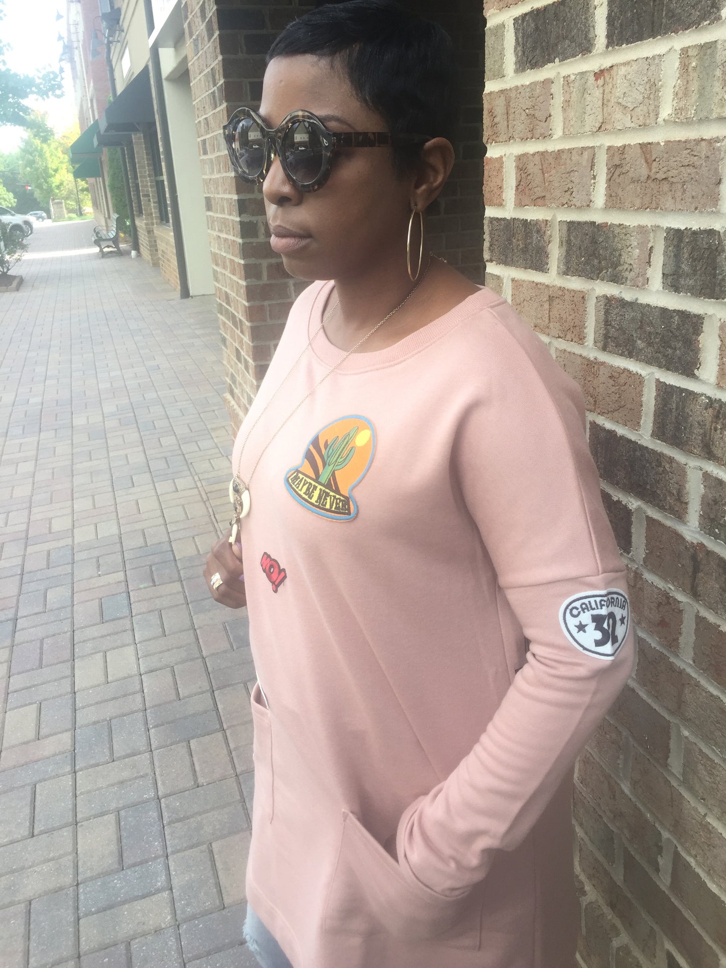 New! Pink Embellished Sweatshirt: LARGE