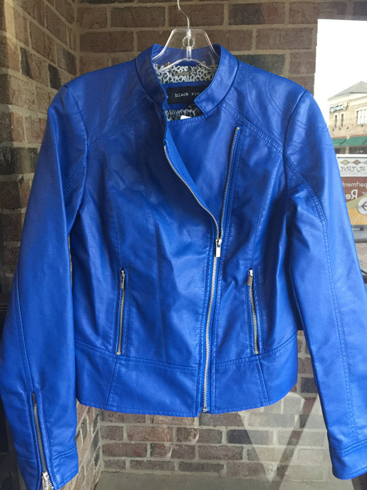 Black Rivet Royal Blue Moto Jacket: Sz XS