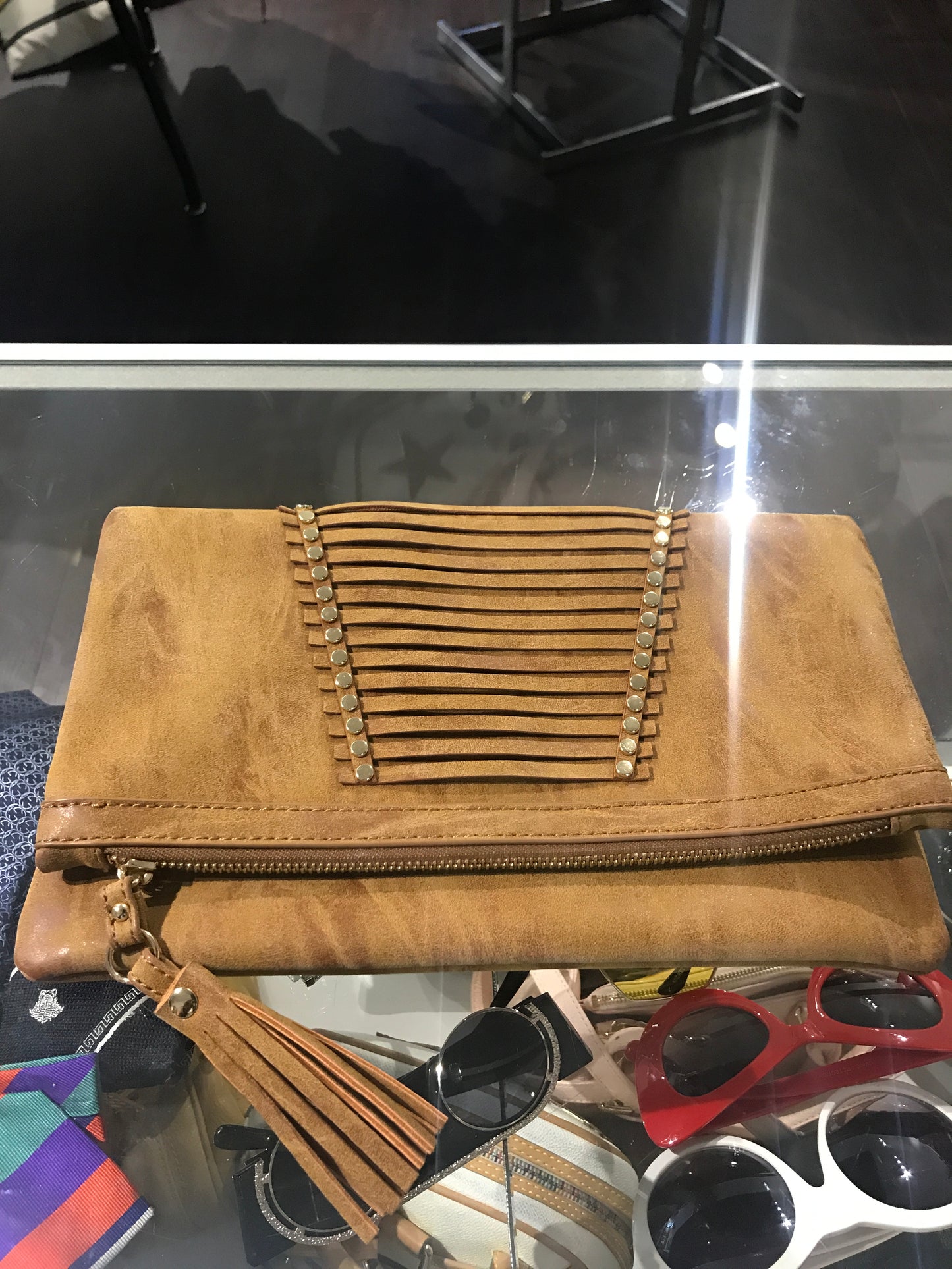 Rustic Faux Leather Studded Clutch