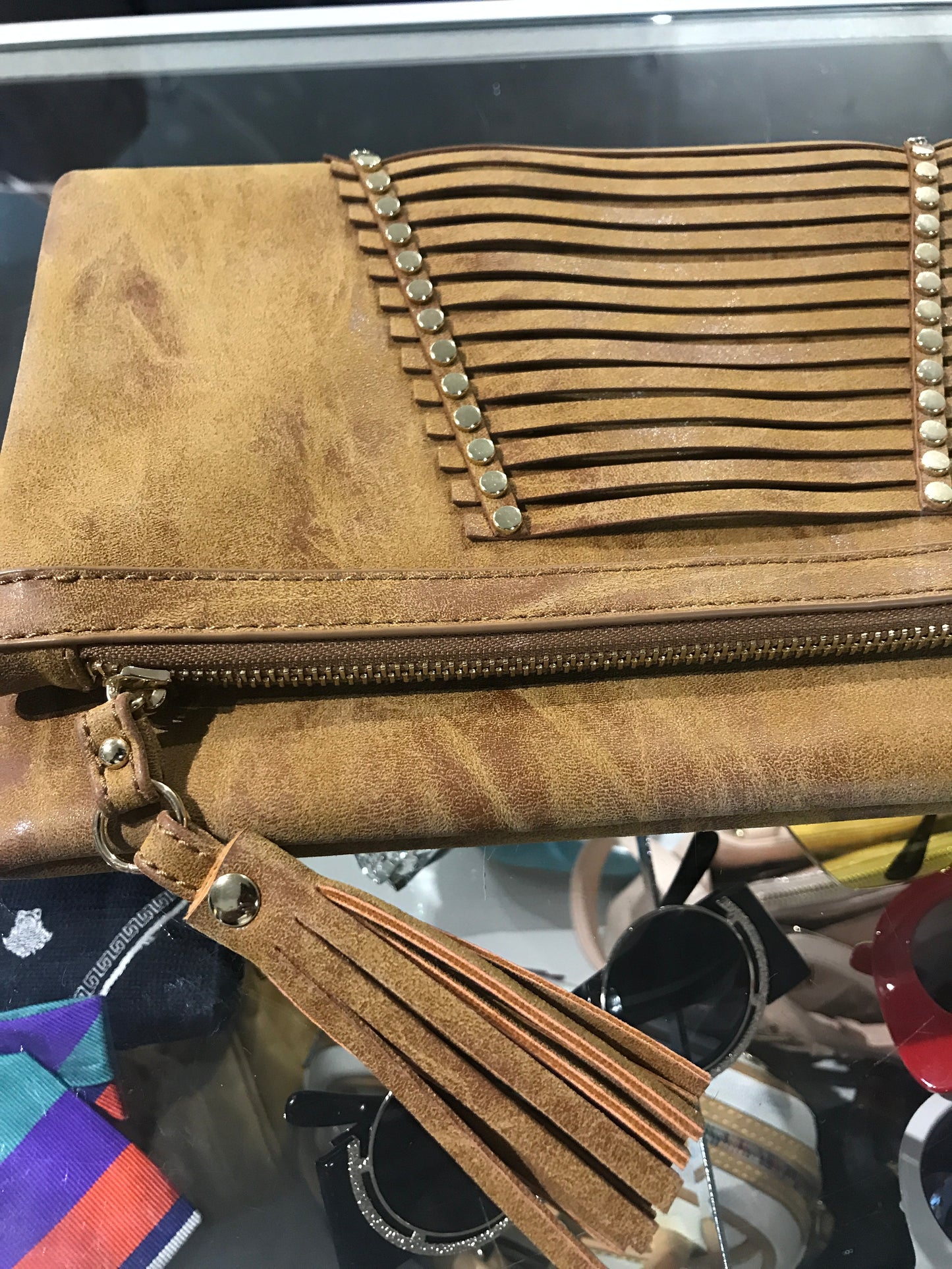Rustic Faux Leather Studded Clutch