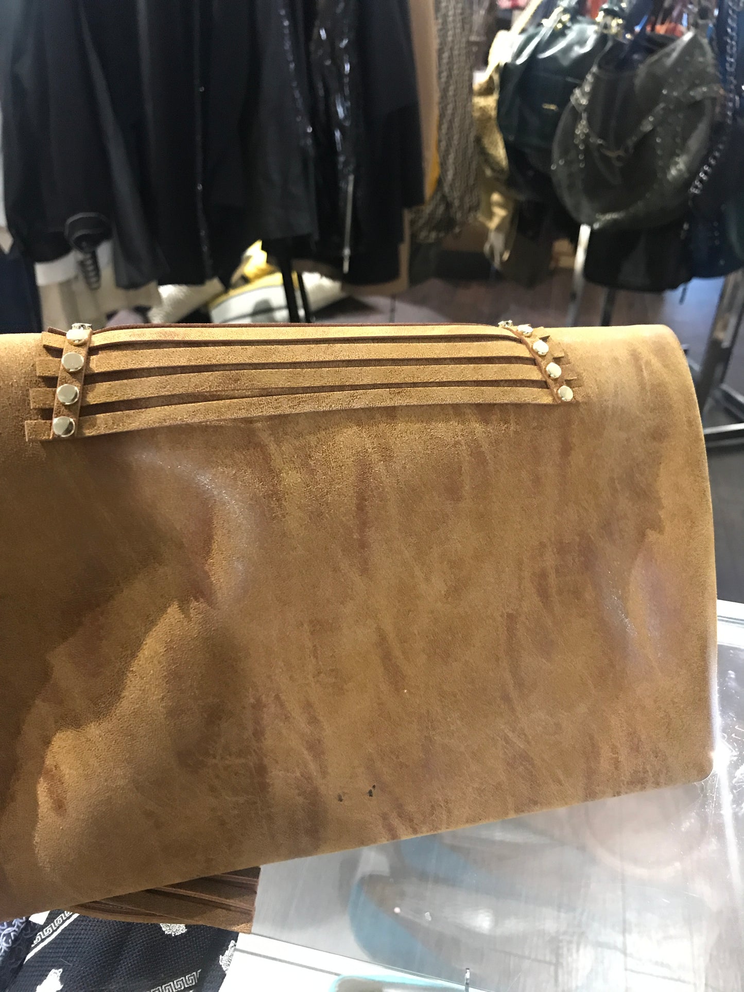 Rustic Faux Leather Studded Clutch