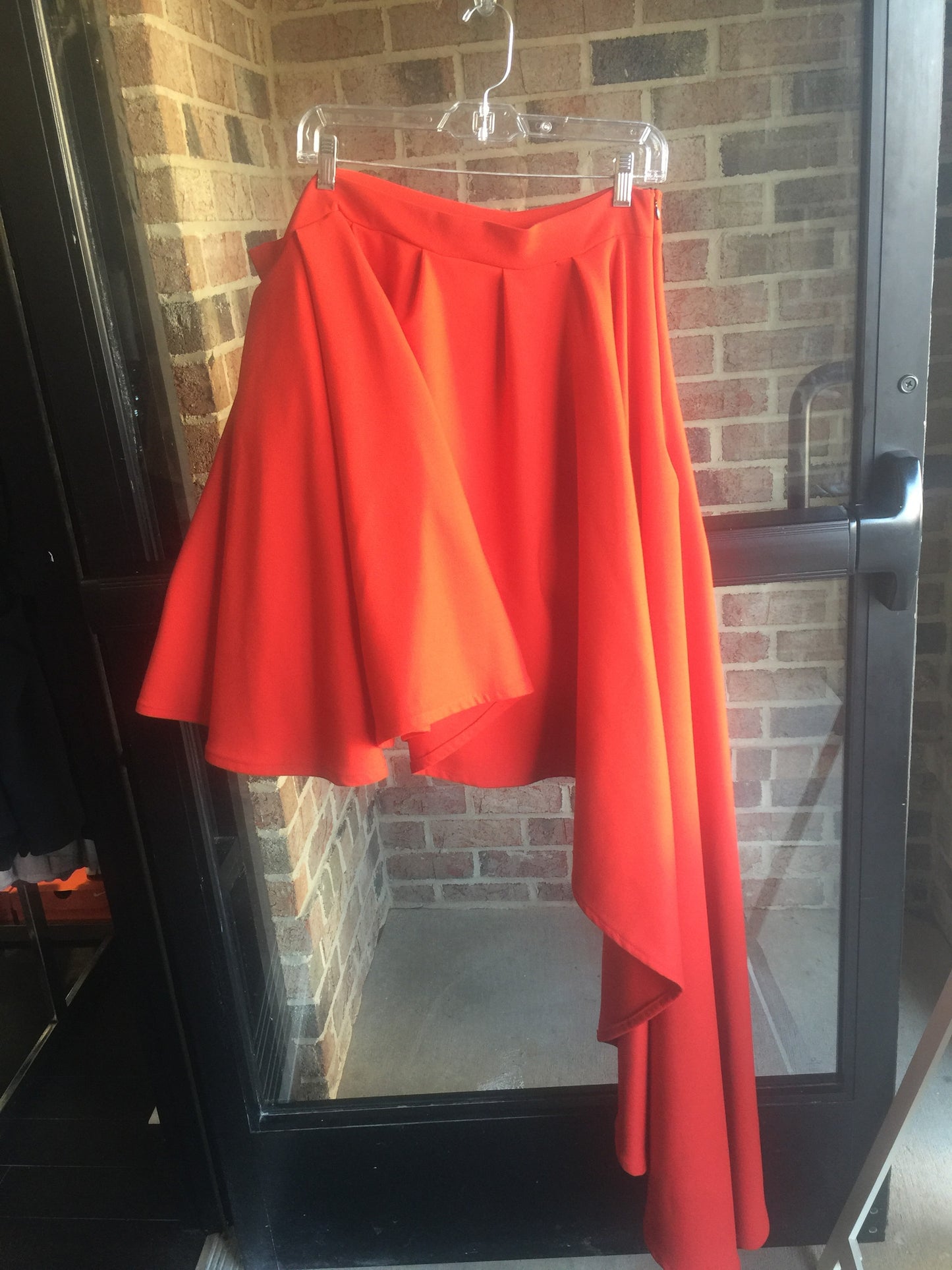 Red Asymmetrical Hem Skater Skirt