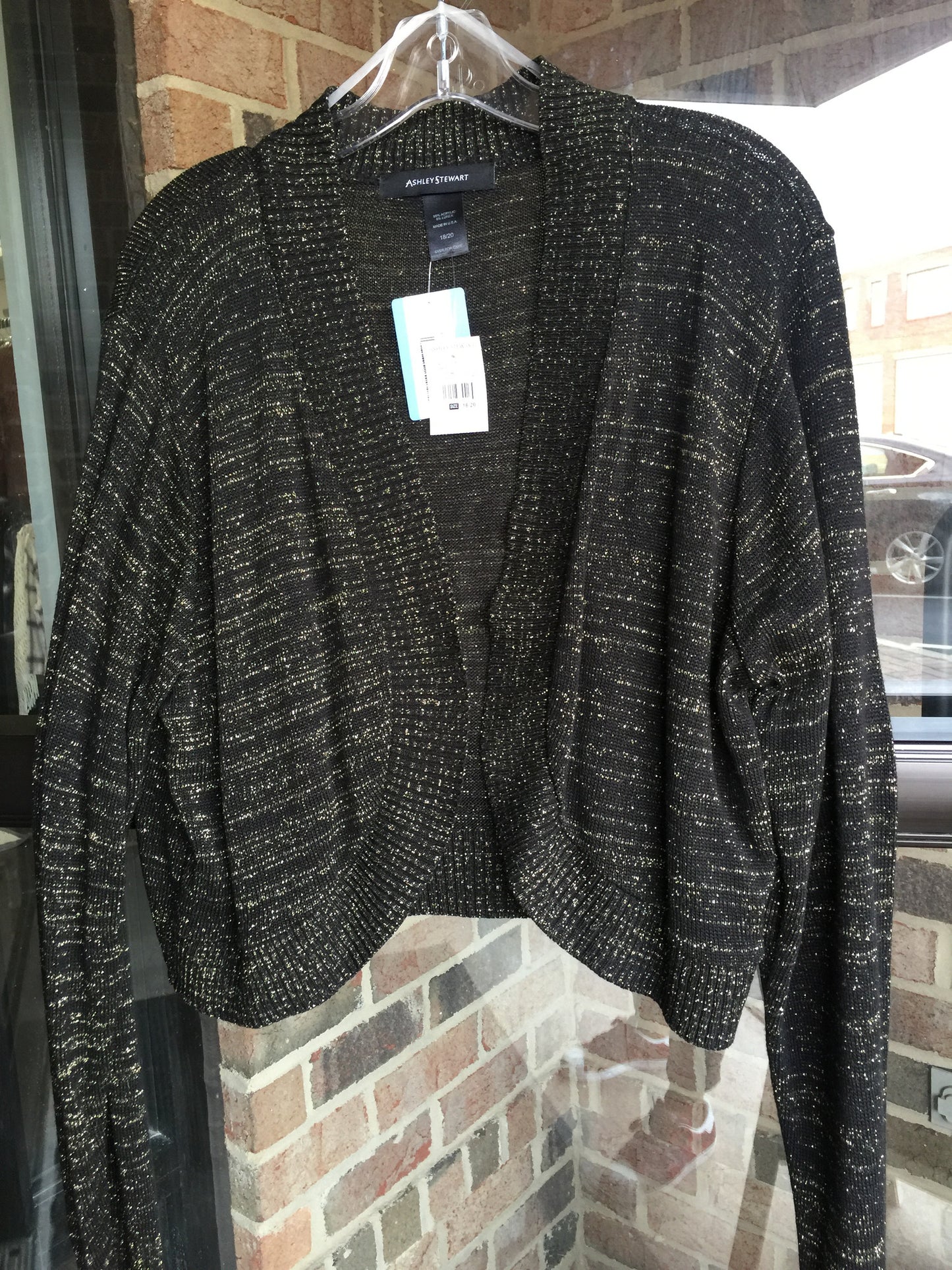 Ashley Stewart Blk/Gld Shimmer Cardi: Sz 18/20